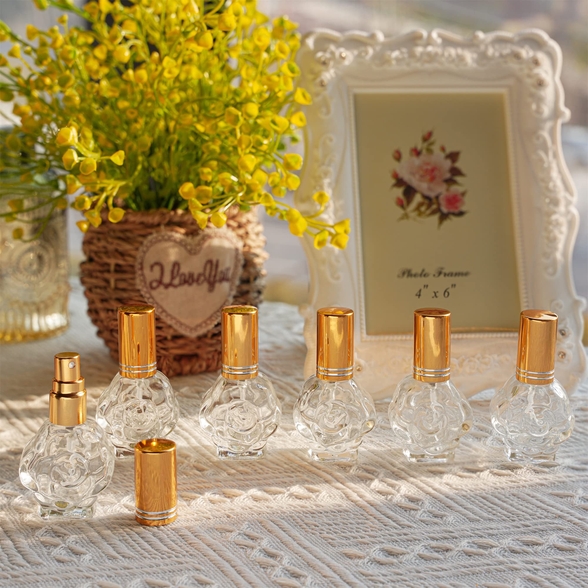 Yu Feng 12Pcs 10Ml Glass Perfume Atomizer Bottle Empty Refillable Glass Spray Bottle With Funnels Pipettes Dispensers Portable F