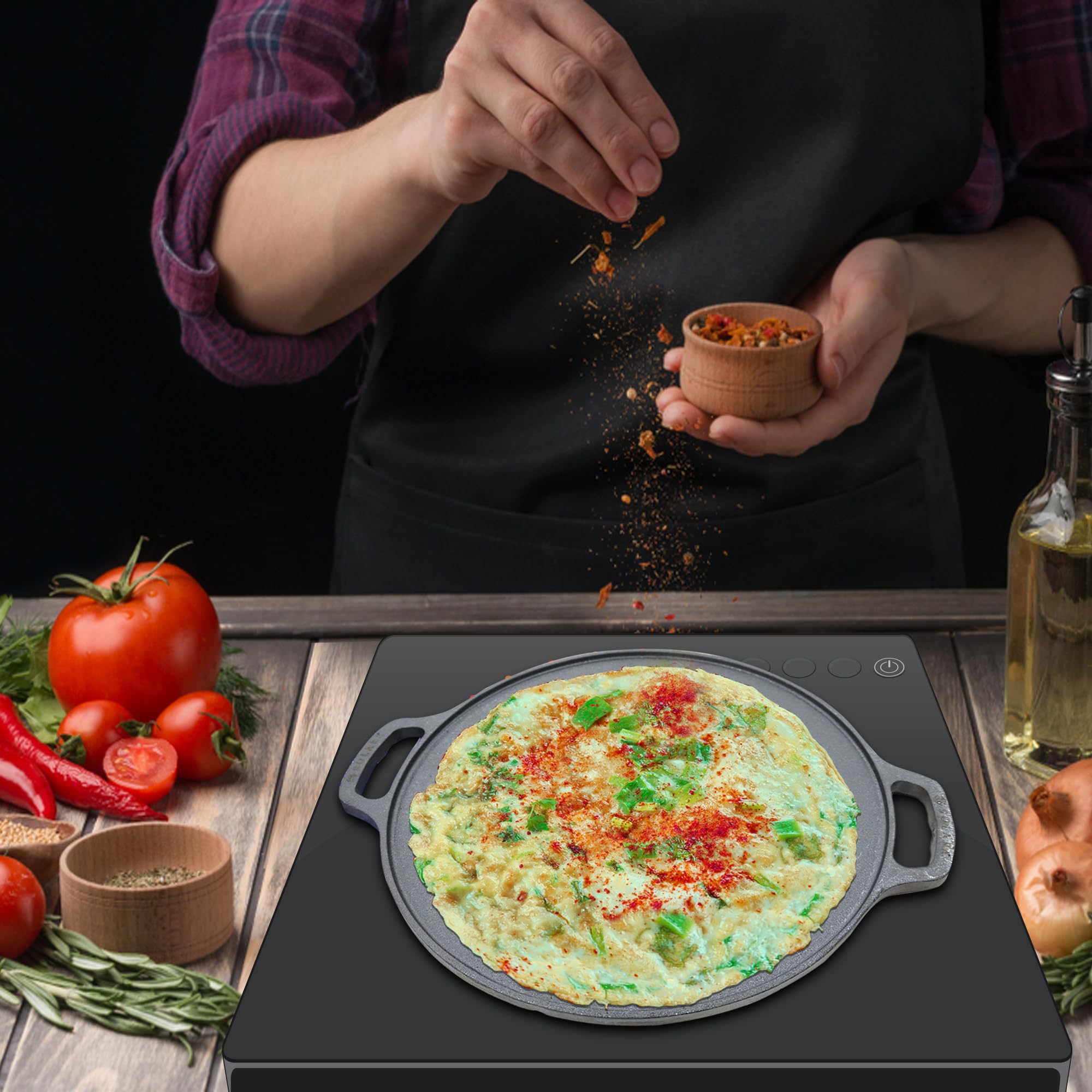 SOLARA Cast Iron 12 Inch(30 CM) Tawa, Tawa for Dosa/Uthappam/Roti/Chapati/Naan, Gas & Induction Friendly, Cast Iron Tawa Cookwar