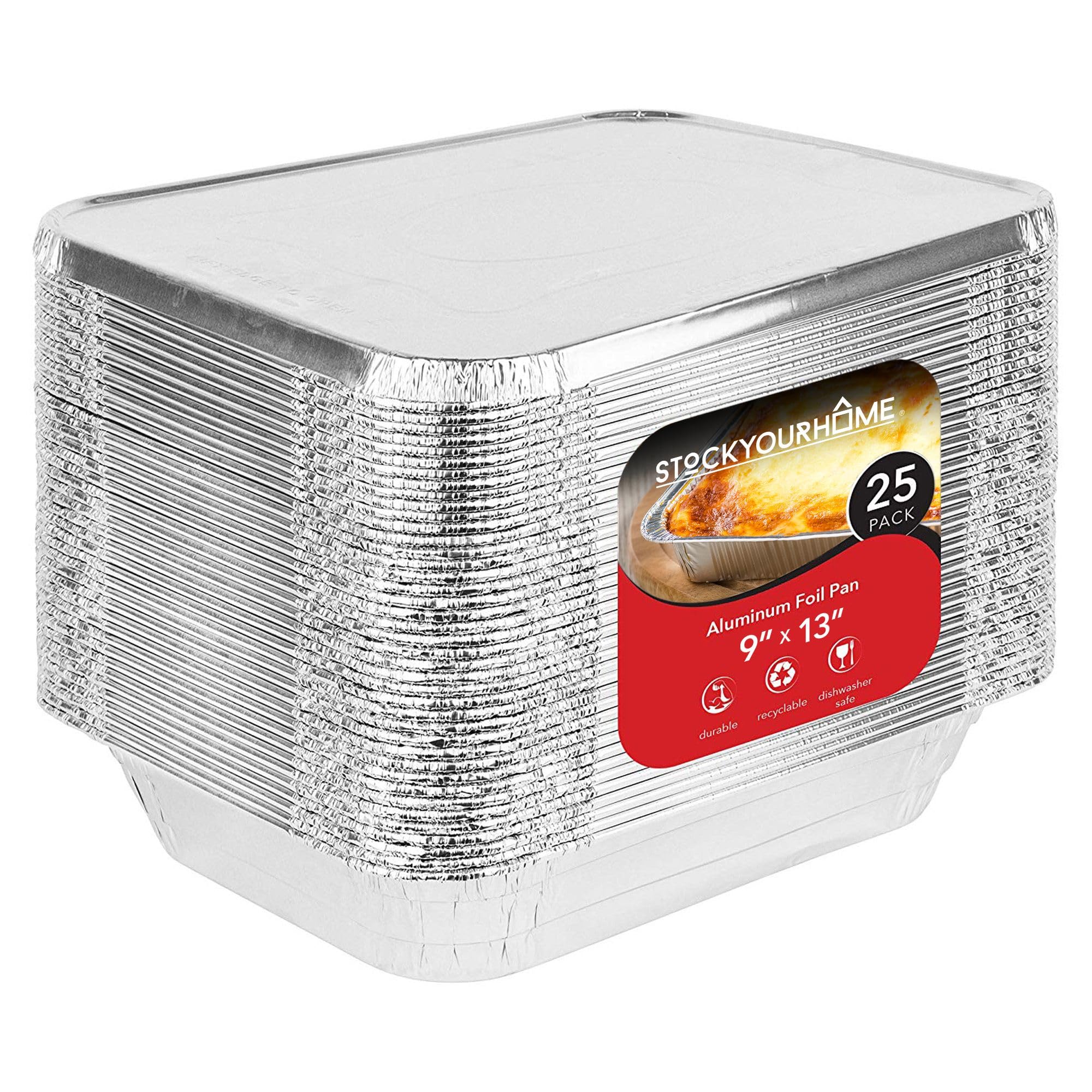 Foil Pans With Lids - 9X13 Aluminum Pans With Covers - 25 Foil Pans And 25 Foil Lids - Disposable Food Containers Great For Baki