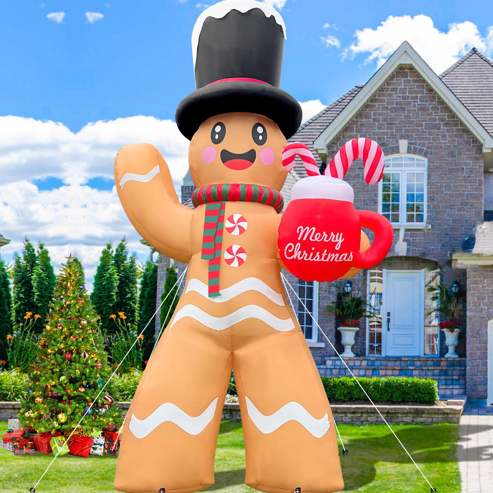 GIGLIM 2025 Huge Christmas Inflatable Gingerbread 14FT Giant Gingerbread Man with Mug Christmas Inflatables Outdoor Decoration X