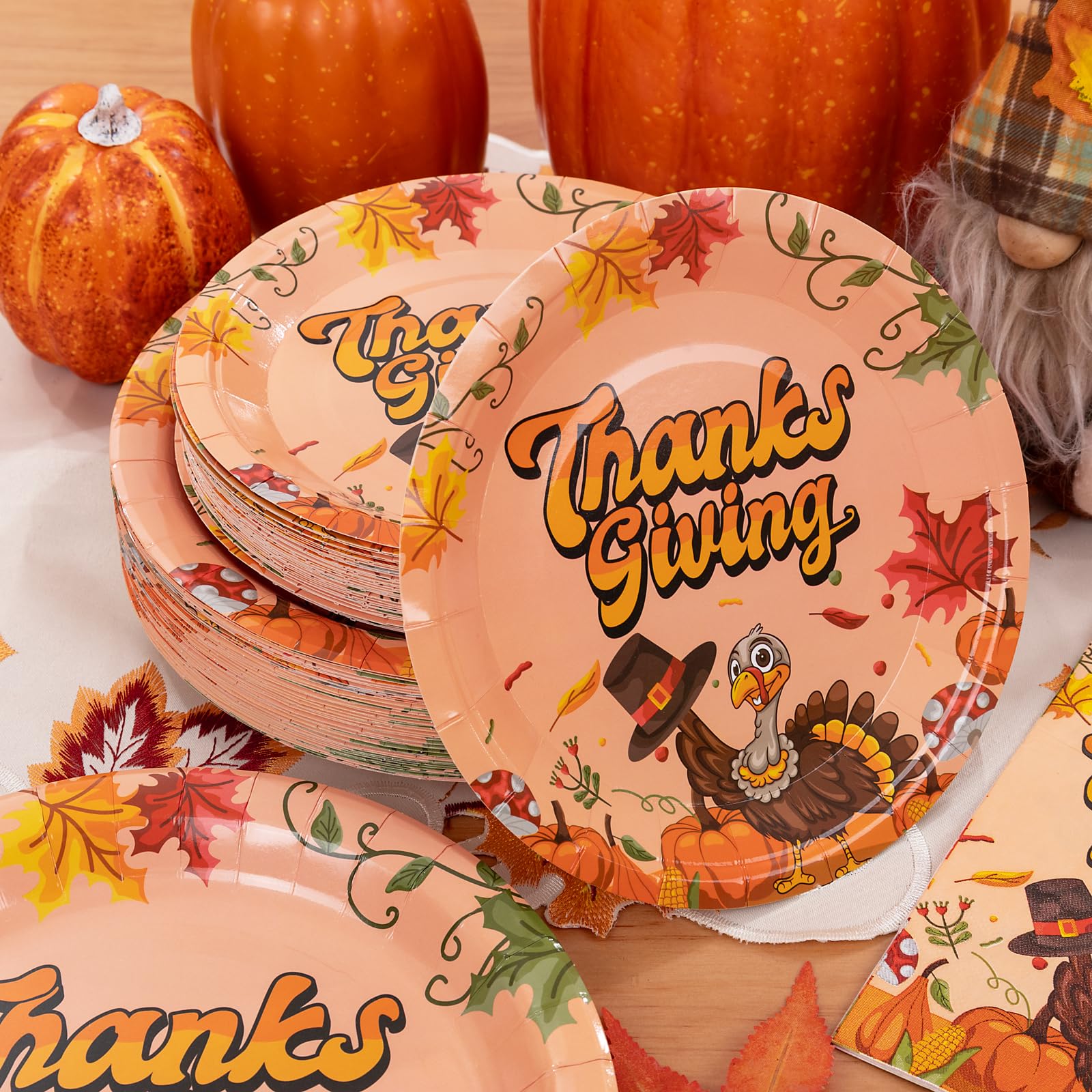 Liyh 150 Pcs Thanksgiving Paper Plates And Napkins, Thanksgiving Plates Autumn Harvest Table Decoration, Fall Plates And Napkins