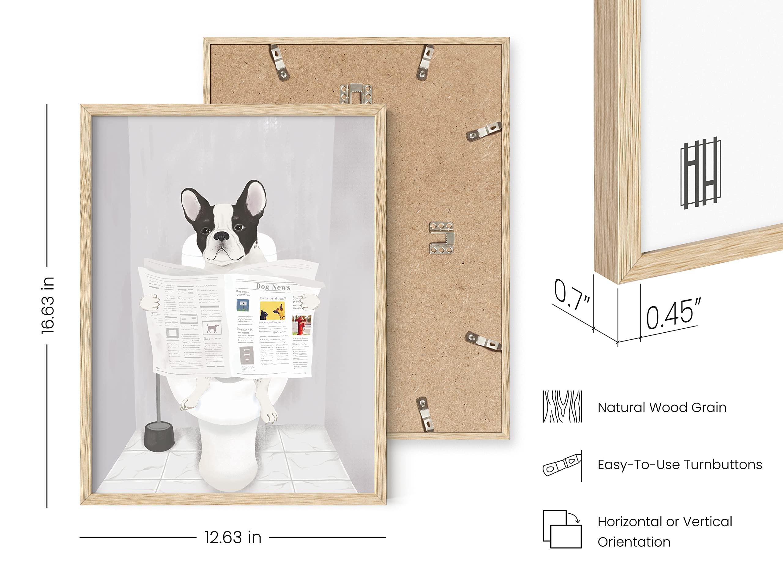 HAUS AND HUES Bathroom Wall Art Framed  Framed Bathroom Wall Art  Framed Wall Art for Bathroom  Funny Bathroom Wall Art  Bathroom Artwork for Wall Funny  Bathroom Dog Decor (Beige Framed  12x16)