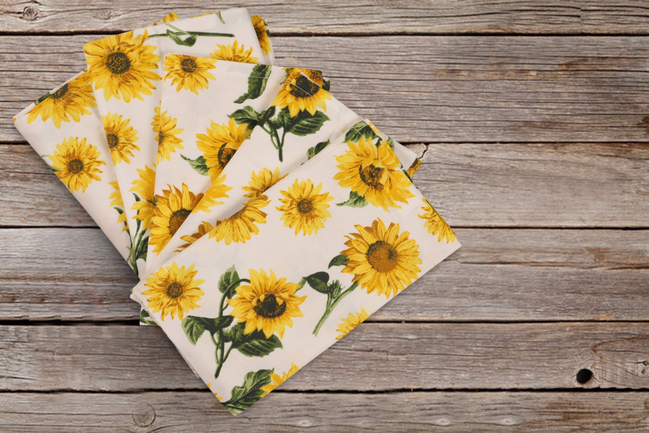 Urban Villa Dinner Napkins Sunflower Print Cloth Napkins (Set Of 12) Oversized 20X20 Inches 100% Cotton Premium Quality Soft Dur
