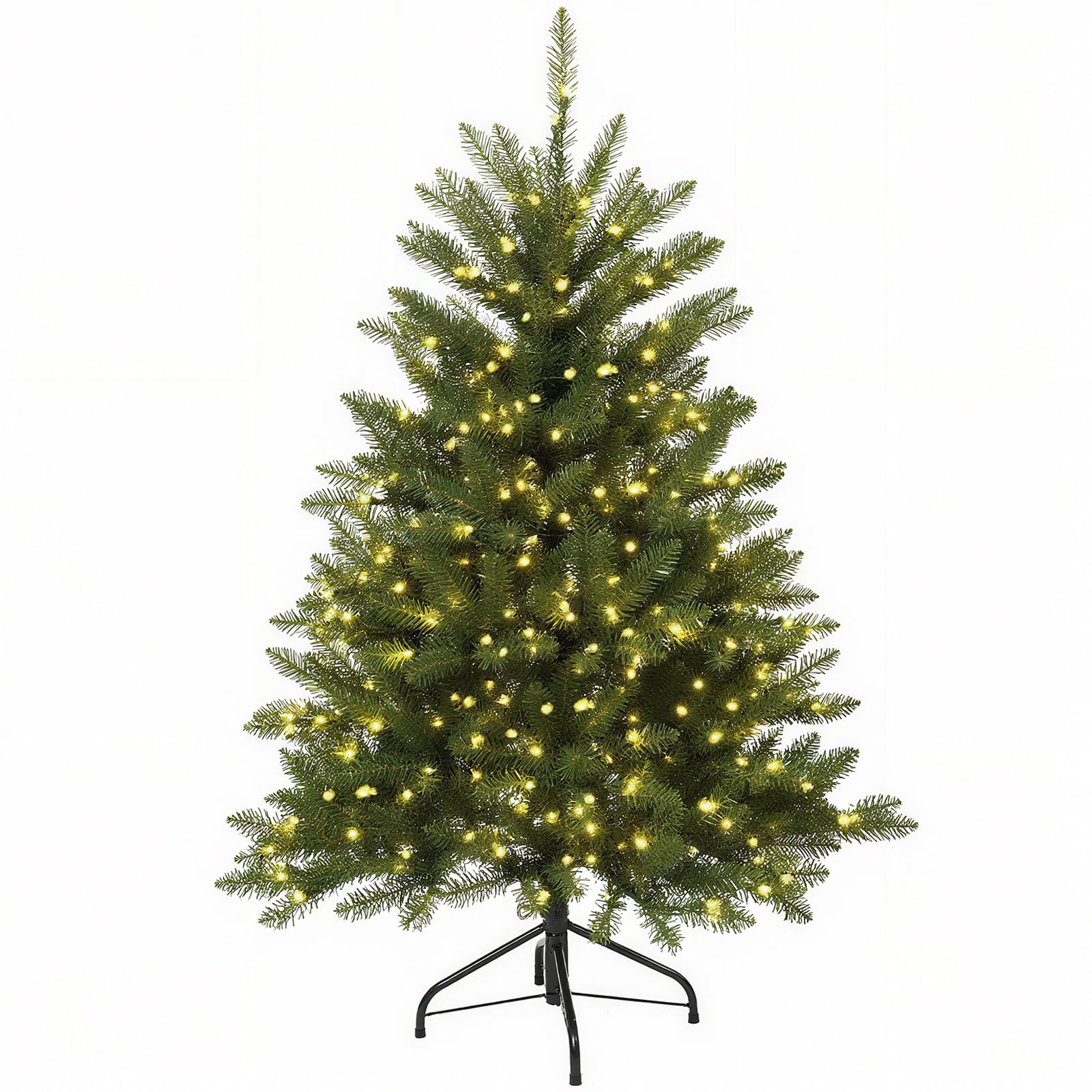 Aovotreena 4FT Pre-Lit Artificial Christmas Tree,Small Artificial Holiday Dunhill Fir Xmas Tree with 200 White Lights, 559 PVC B