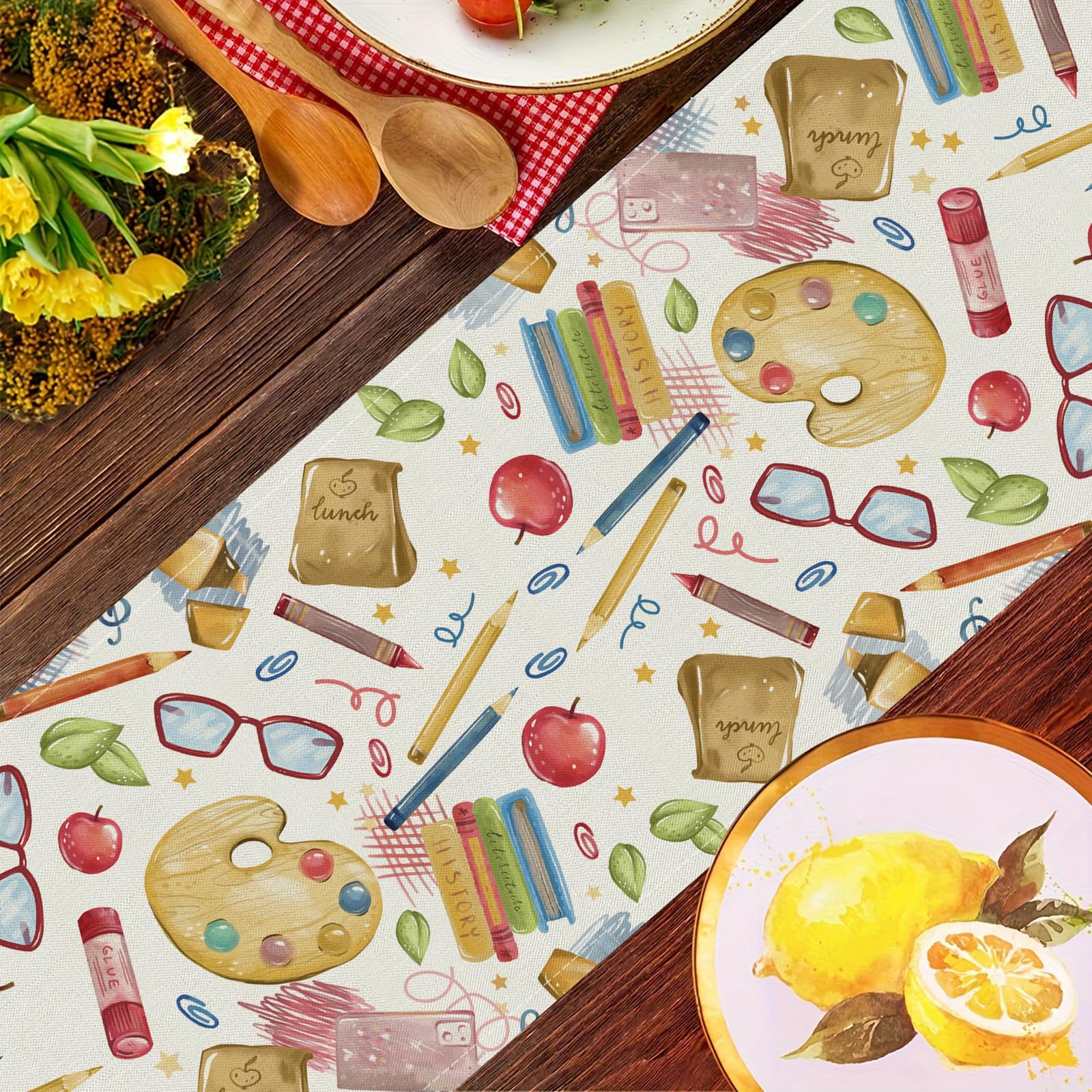 Welcome Back To School Table Runner Books Pencil Glasses Students First Day Of School Classroom Kitchen Dining Table Room Decora