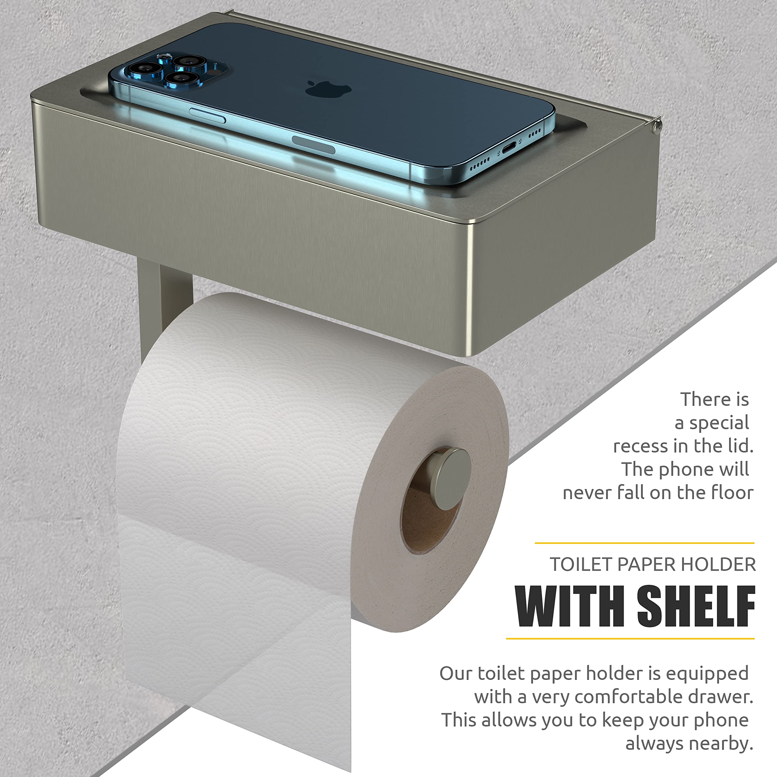 Sayoneyes Brushed Nickel Toilet Paper Holder With Shelf And Storage - Sus304 Stainless Steel Flushable Wipes Holder - Two Instal