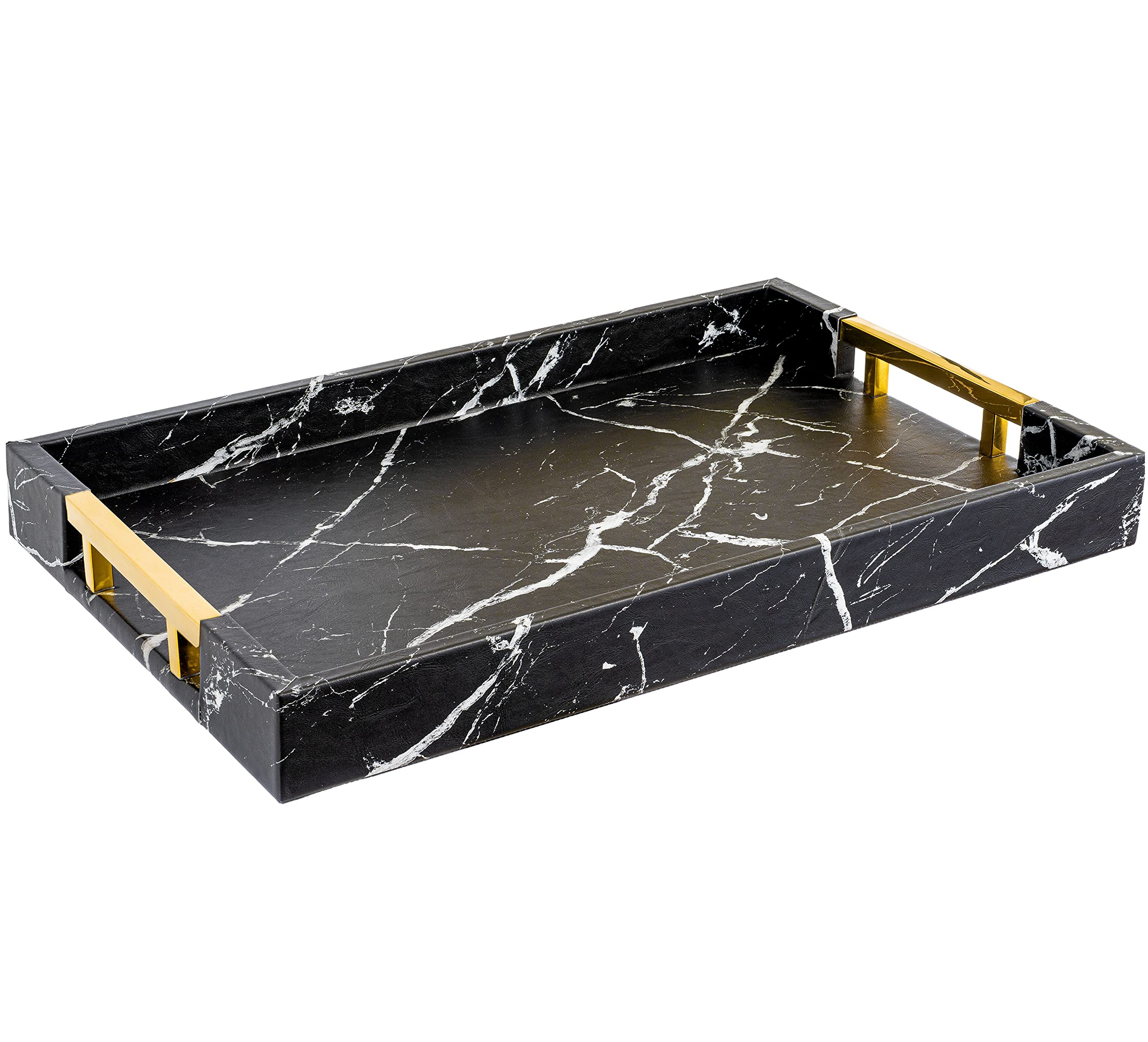 Home Redefined Modern Elegant 18''X12'' Rectangle Black Marble Faux Leather Decorative Ottoman Coffee Table Perfume Living Room