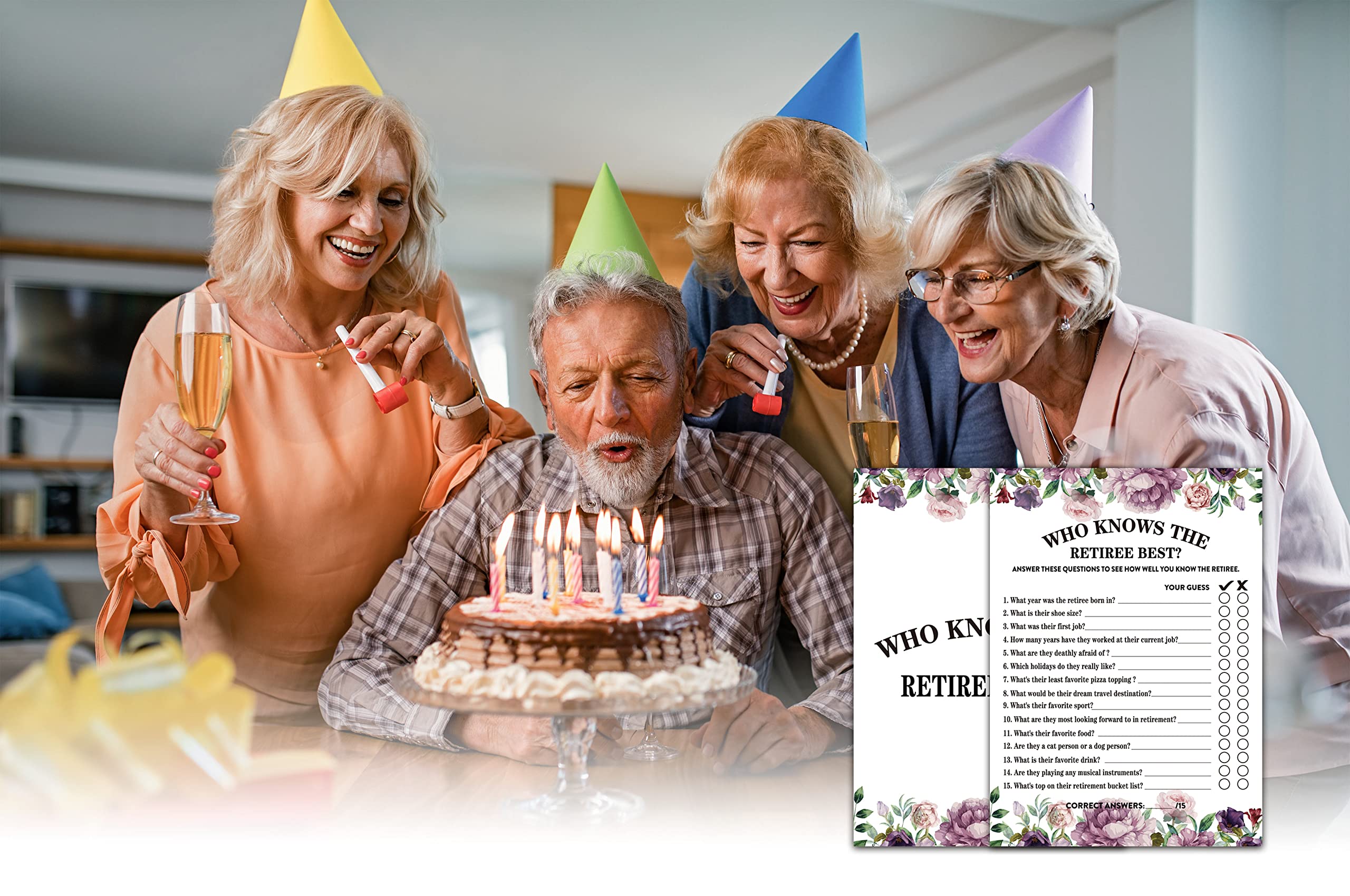 Retirement Party Games, Who Knows The Retiree Best Co-Worker Retirement Party Game Card, Purple Floral Retirement Party Ideas Ac