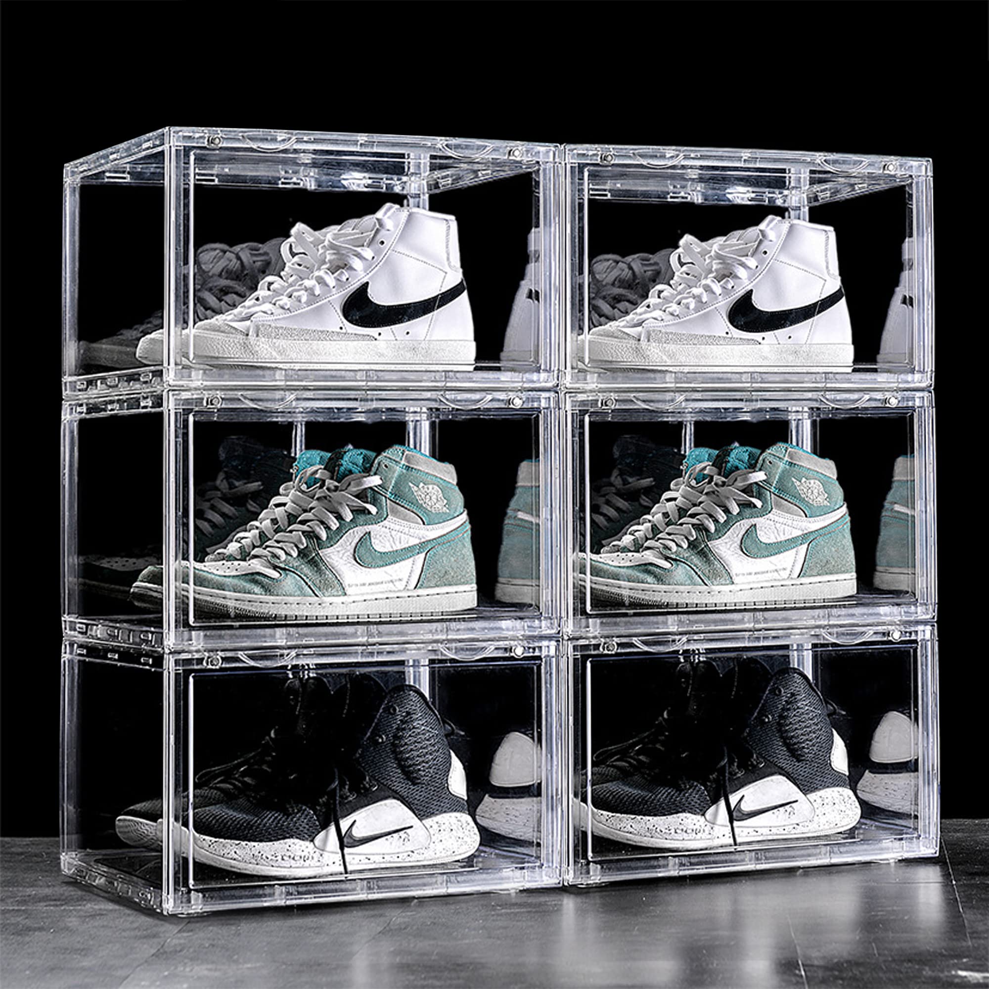 Aysis Multipurpose 6 Pack Sneaker Containers Bins, Shoe Container & Storage Box, Clear Plastic Stackable Shoe Organizer For Clos