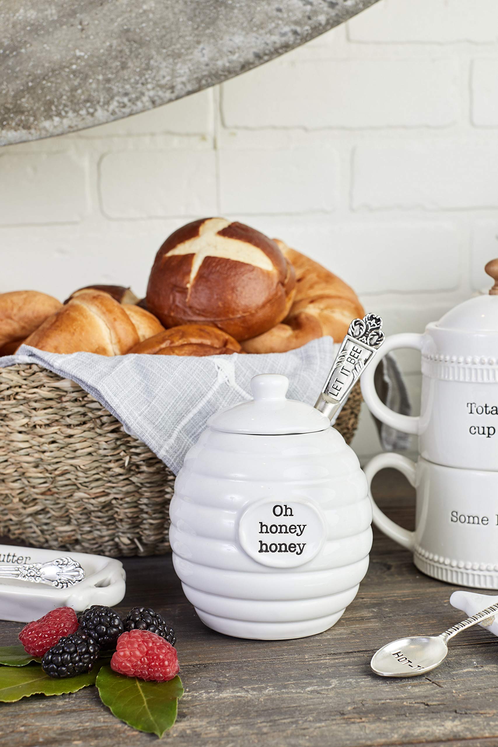 Mud Pie Honey Pot Serving Set, 4X3, White