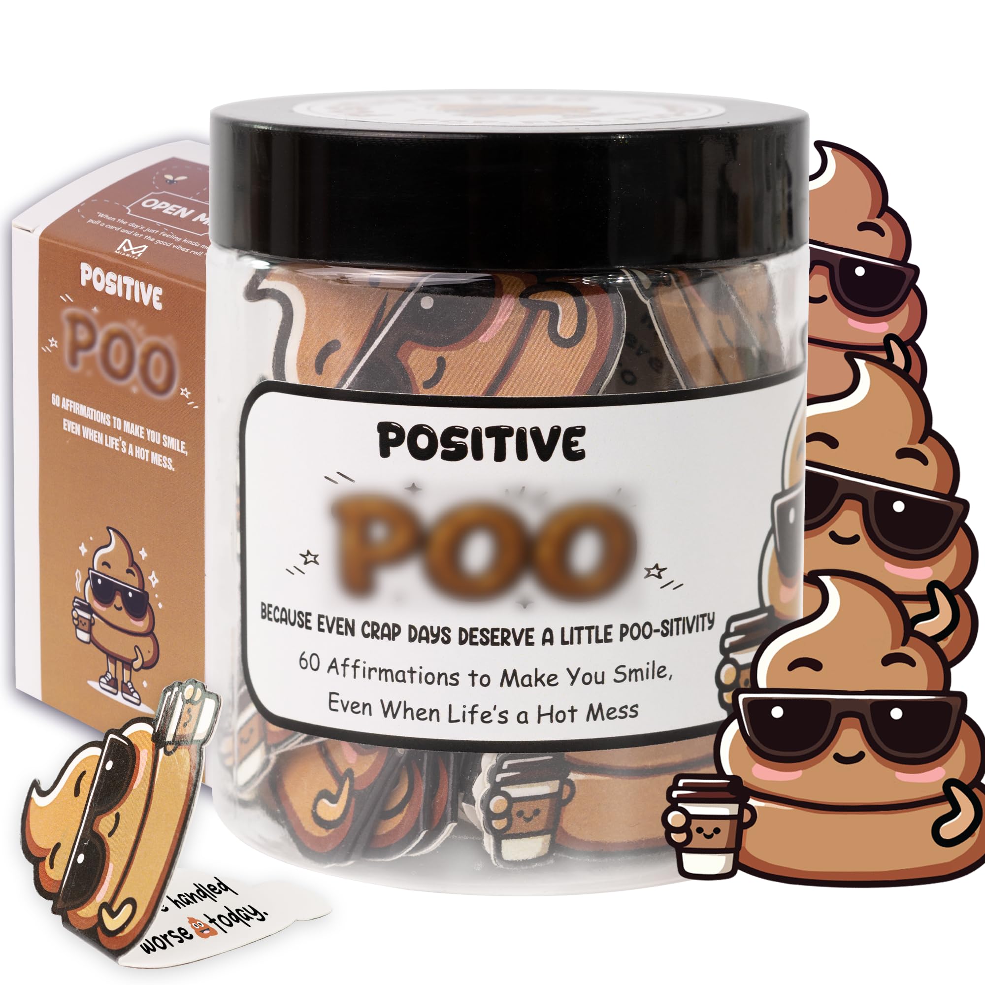 Positive Poo Jar - Funny Christmas Gag Gifts for Men, Teens, 60 Hilarious Affirmations, White Elephant Gift, Emotional Support J
