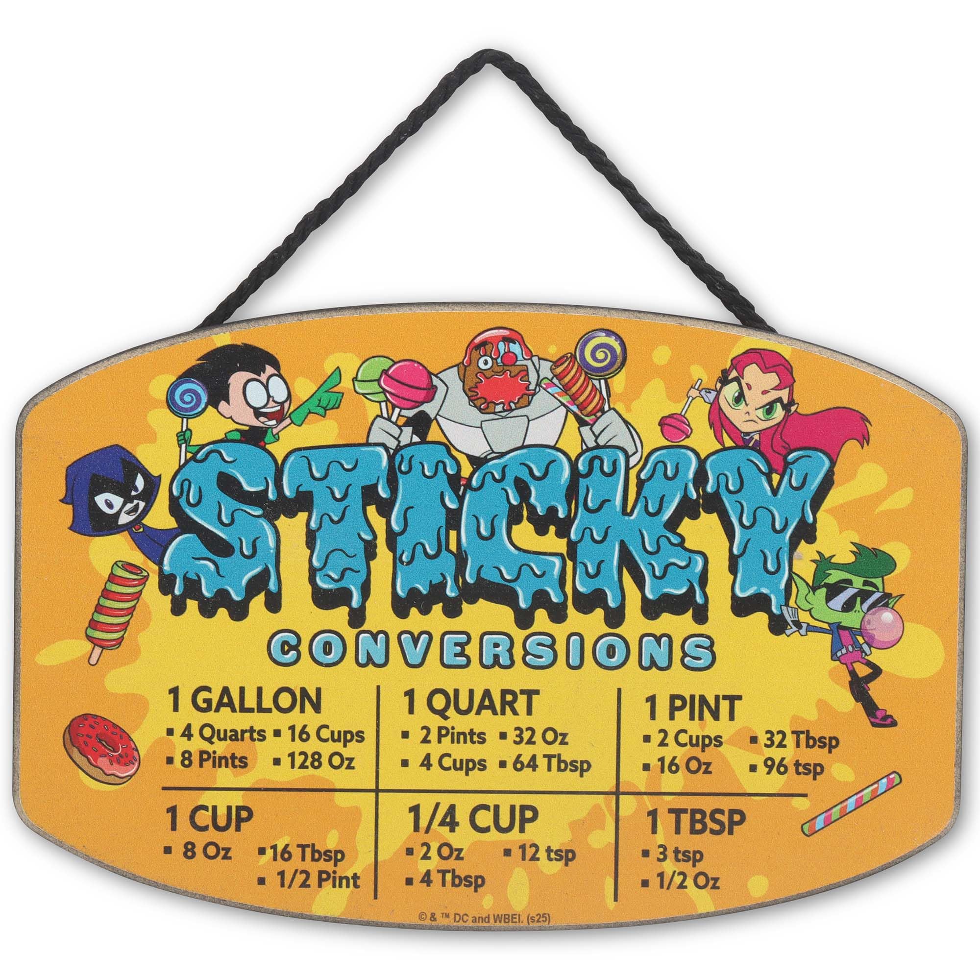 Teen Titans Go! Sticky Conversions Hanging Wood Measuring Sign - Fun Teen Titans Kitchen Conversion Chart for Home
