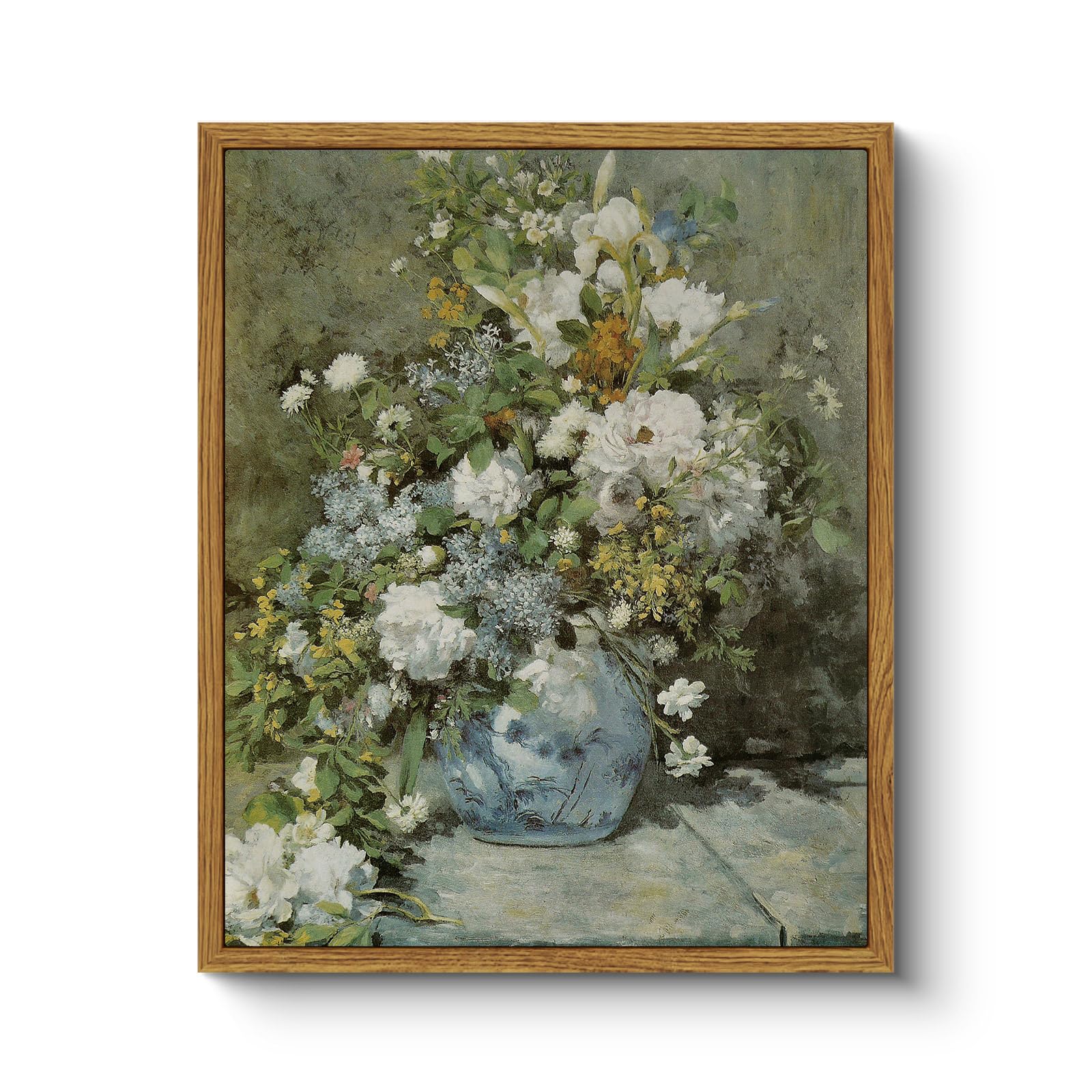 Arpeotcy Floral Framed Canvas Wall Art Prints, Vintage French Flower Wall Art Home Decor, Ceramic Vase Floral Oil Painting For L