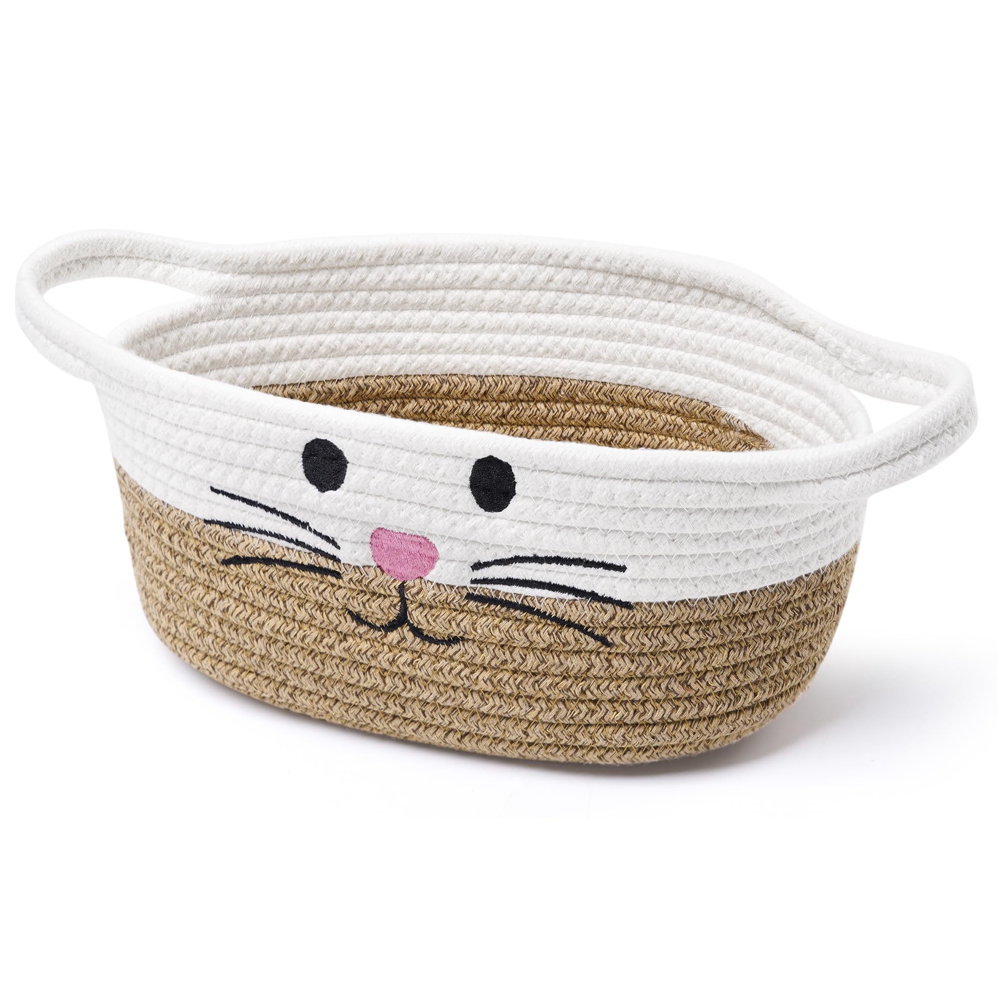 Small Woven Baskets for Organizing with Handle Cute Cotton Basket for Nursery Gift Dog Cat Toy Storage Basket for Toy Organizer-