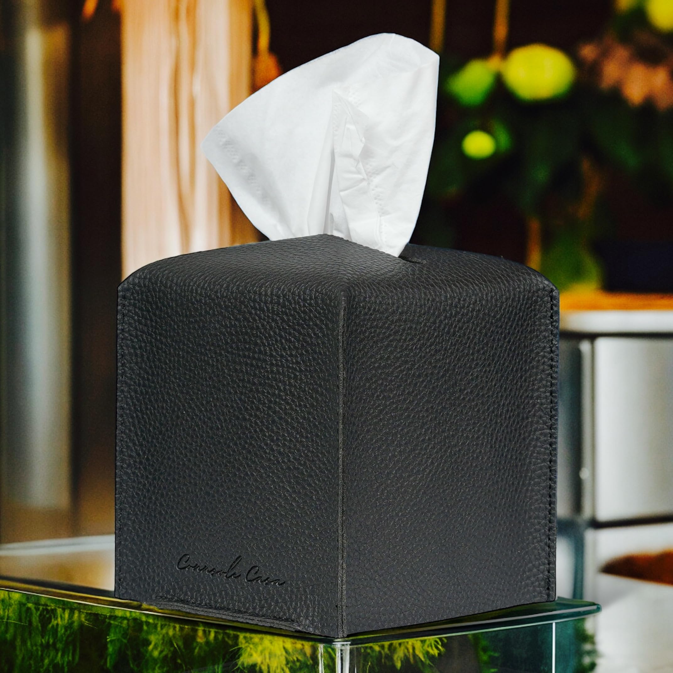 Connsole Casa Premium Pu Leather Tissue Box Holder - Elegant Hotel-Style Black Tissue Box Cover For Enhanced D  Cor Of Home, Off