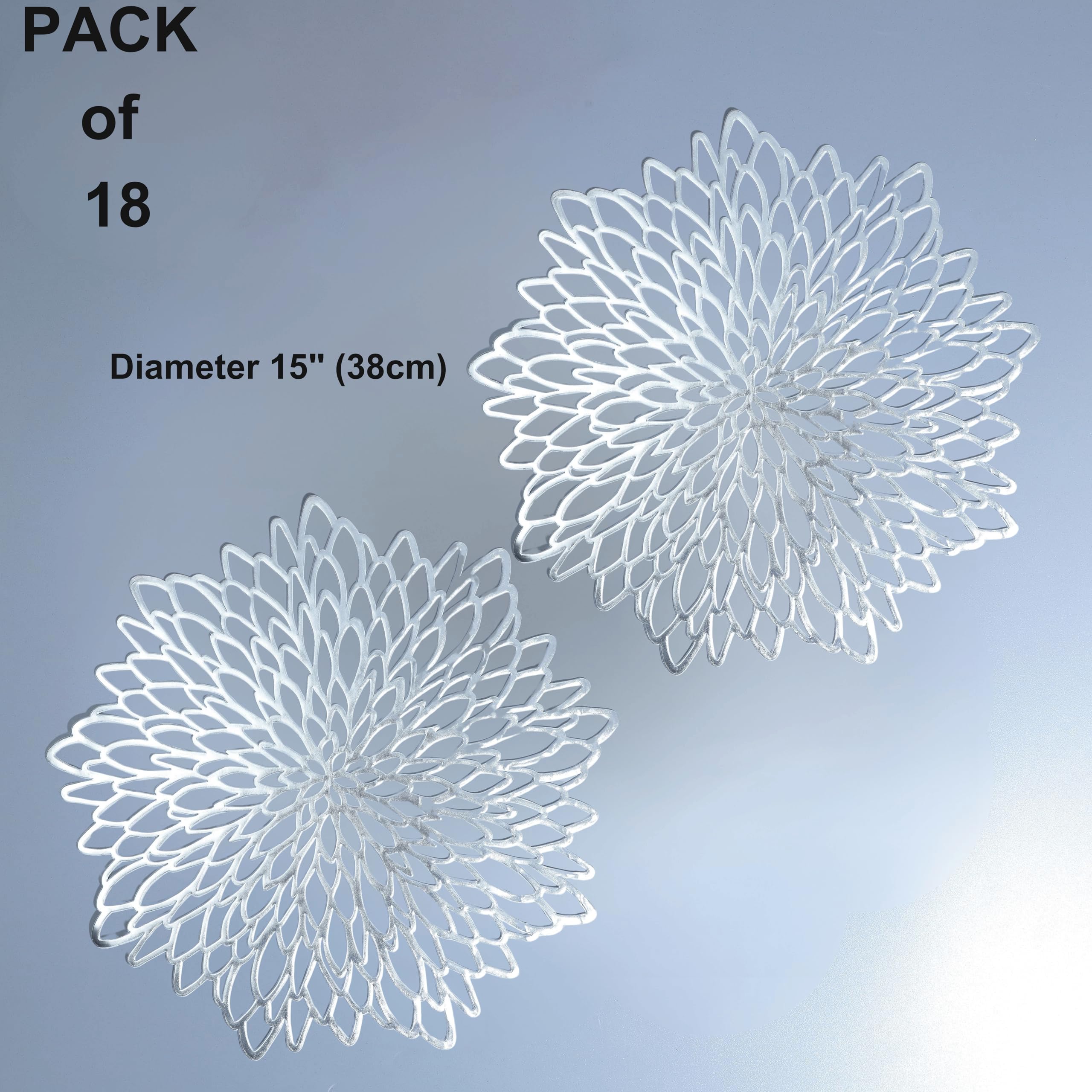 18 Pairs Placemats & Coasters 36 Pcs Matching, Metallic Glitter Laminated Vinyl Dinning Table Mats, Decorative Round Leaf Charge
