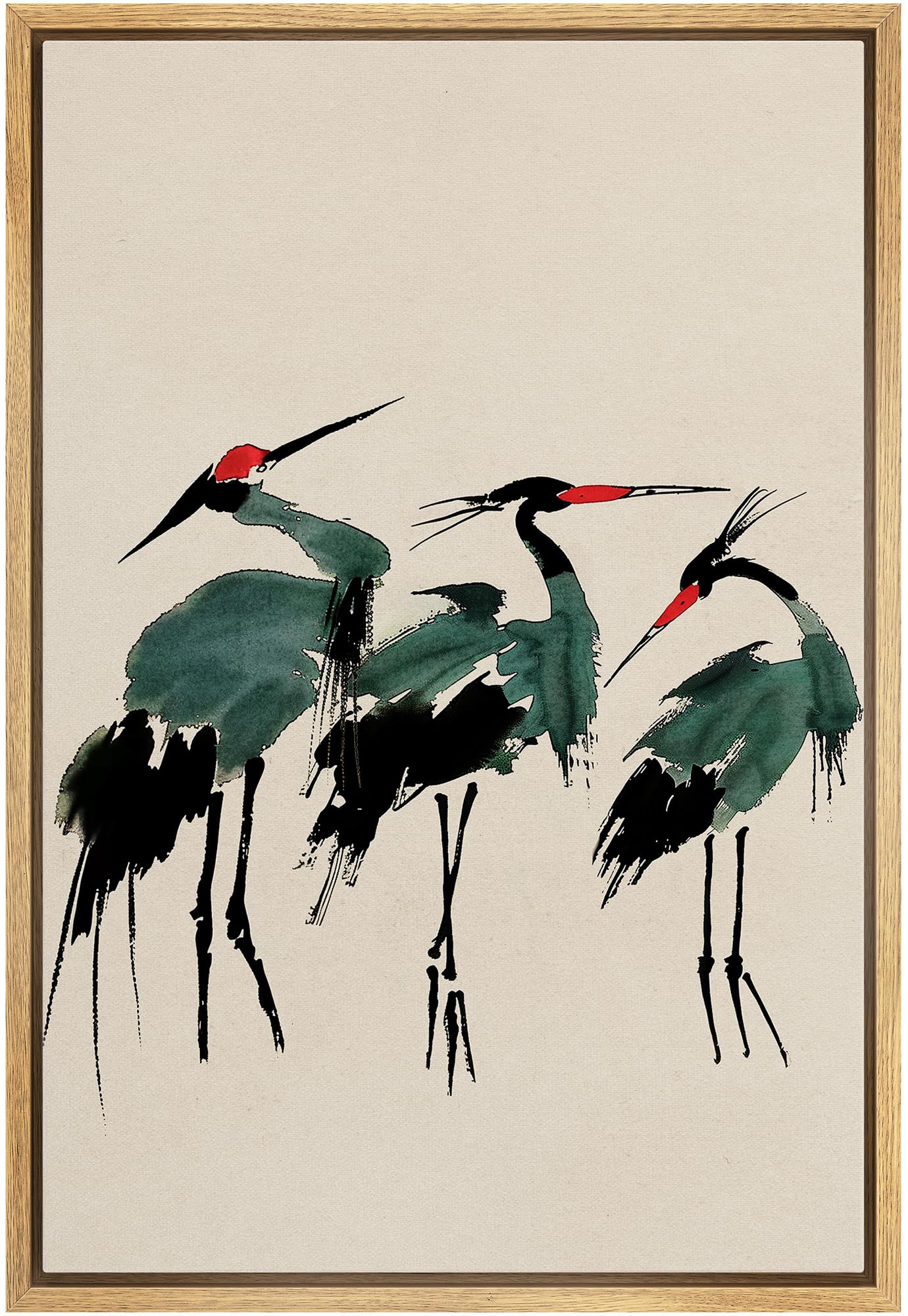 Wall26 Framed Canvas Print Wall Art Japanese Red-Crowned Cranes Minimalist Illustrations Modern Art Botanical Floral Farmhouse/C