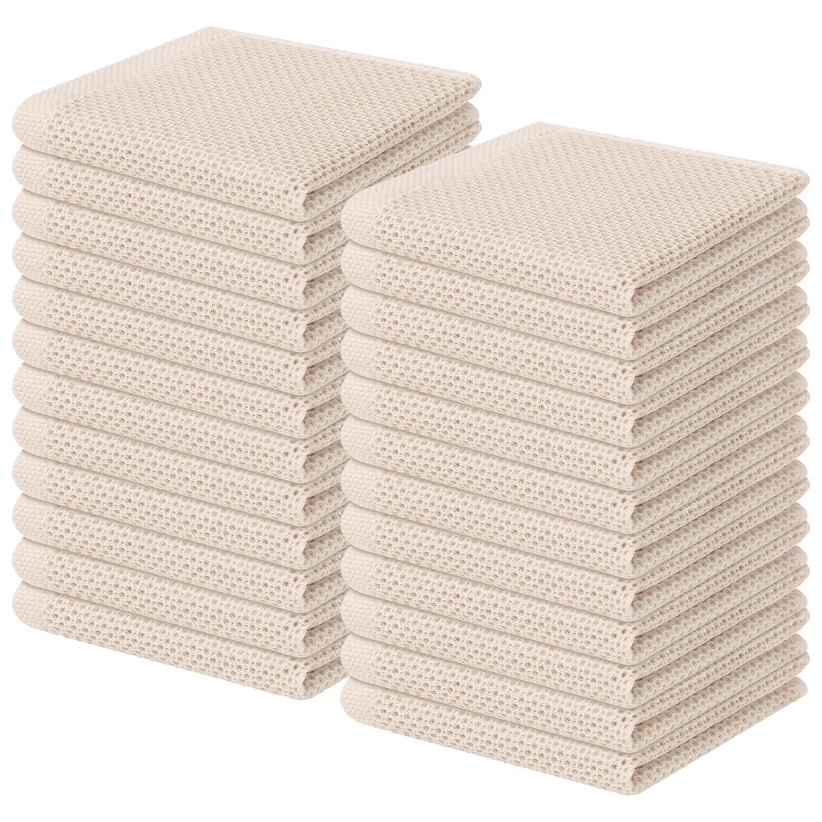 Homaxy 100% Cotton Waffle Weave Kitchen Dish Cloths, Ultra Soft Absorbent Quick Drying Dish Towels, 12 x 12 Inches, 24-Pack, Bei