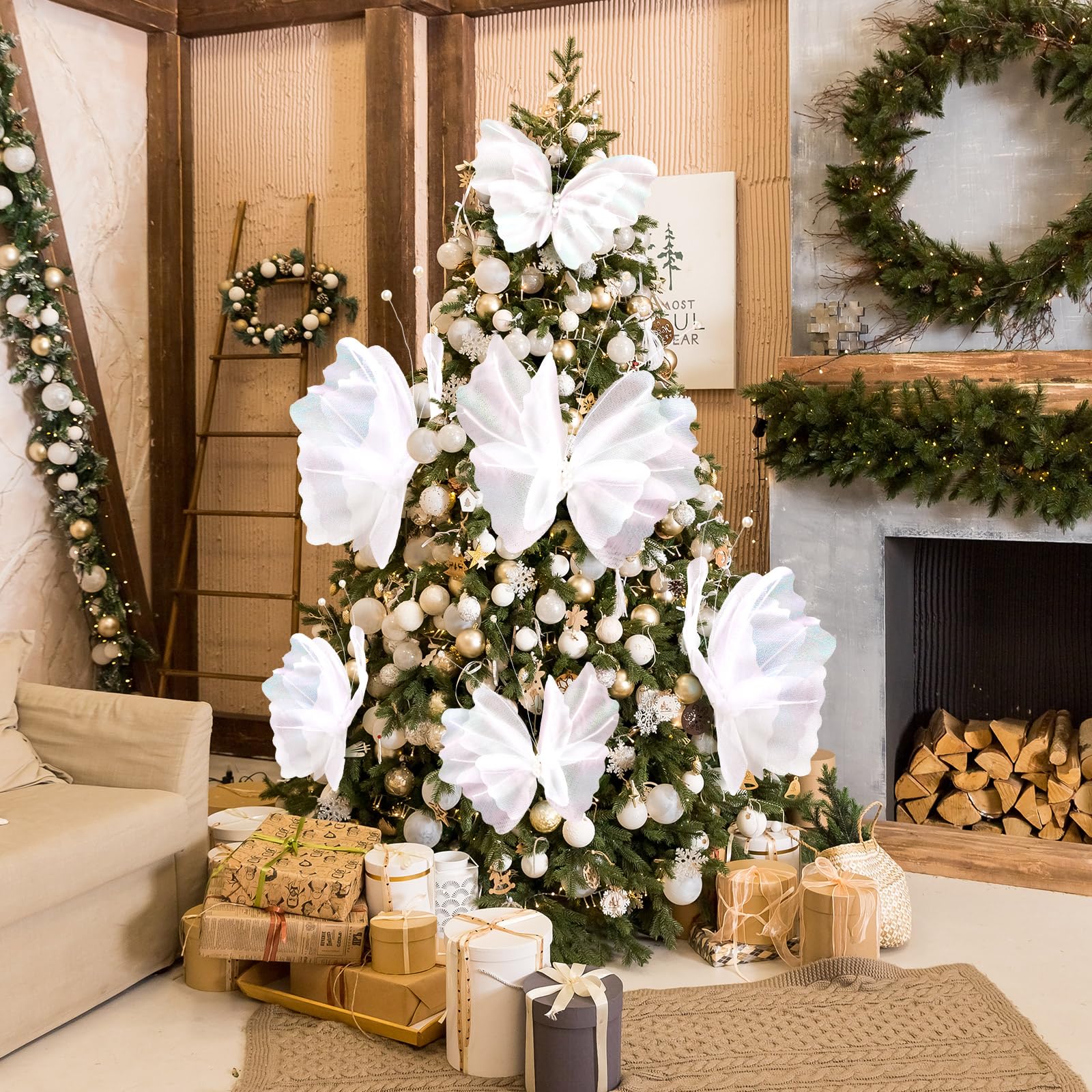 Geelin 6 Pcs Giant Artificial Butterfly Party Decorations 20 Inch 12 Inch 3D Silk Butterfly Wall Decorations for Baby Shower Dec