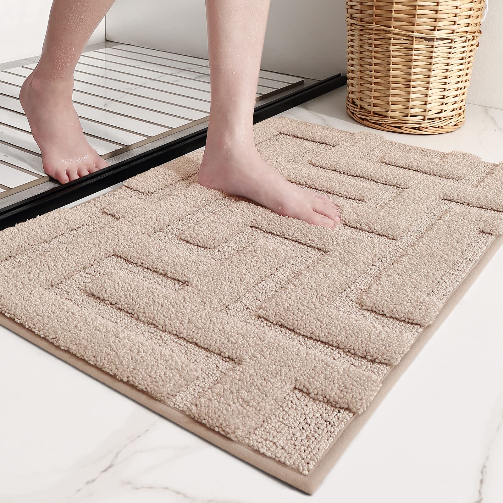 Color G Beige Bathroom Rugs - Refresh Your Bathroom With Absorbent Light Brown Microfiber Bath Mat - Non Slip, Soft, Washable, Q
