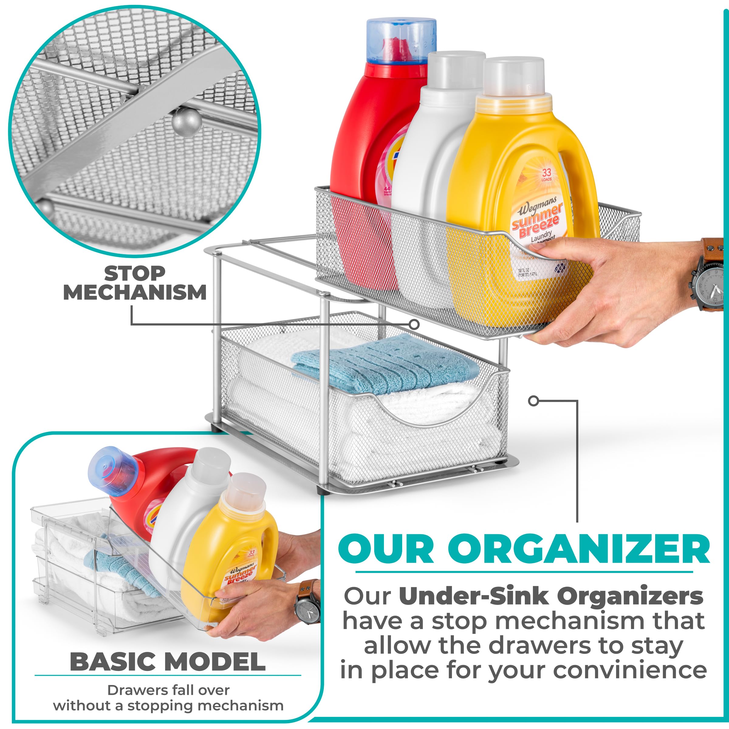 Sorbus 2 Tier Metal Under Sink Organizer For Bathroom, Kitchen, Strong Steel Mesh Sliding Drawers For Under Sink, Under Cabinet,