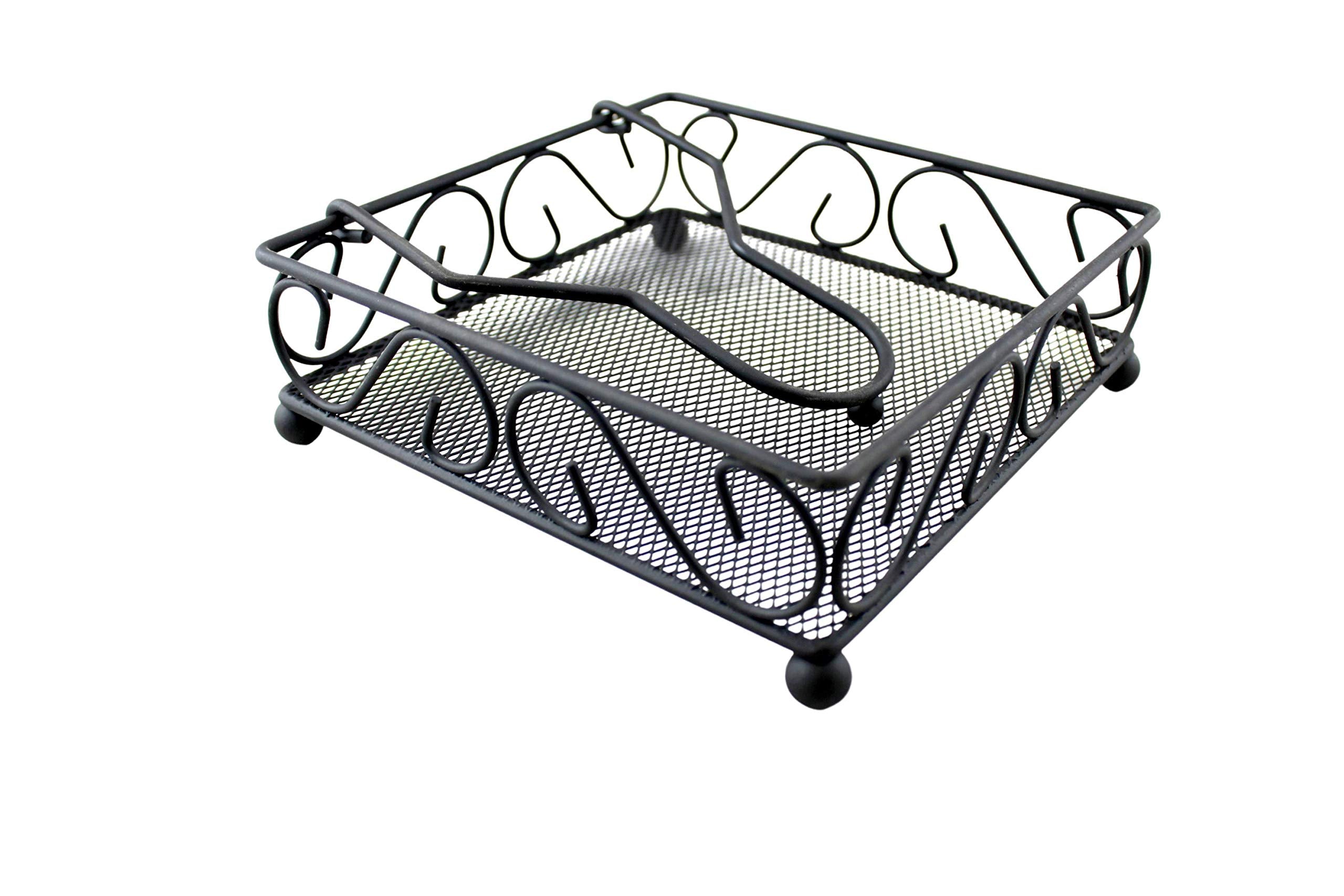 Black Matte Scroll Design Napkin Holder Dispenser With Weighted Arm