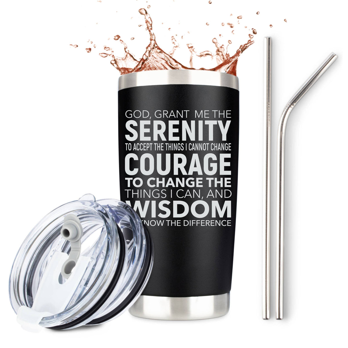 Jenvio Serenity Prayer Gifts  Stainless Steel Travel Tumbler Mug W/Lid And 2 Straws  Courage Wisdom Unique Coffee Sober Aa Sobri