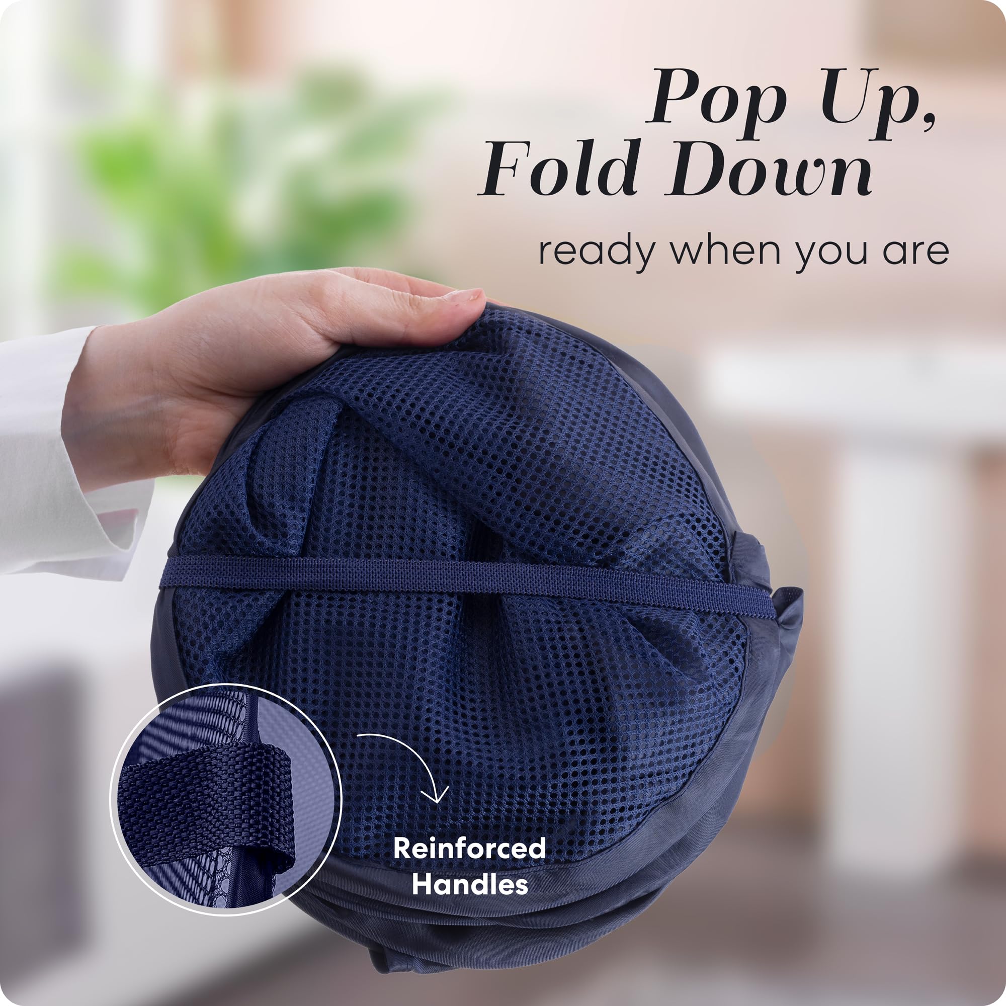 Handy Laundry Collapsible Mesh Foldable Hamper 14 X 14 X 24 Navy Blue