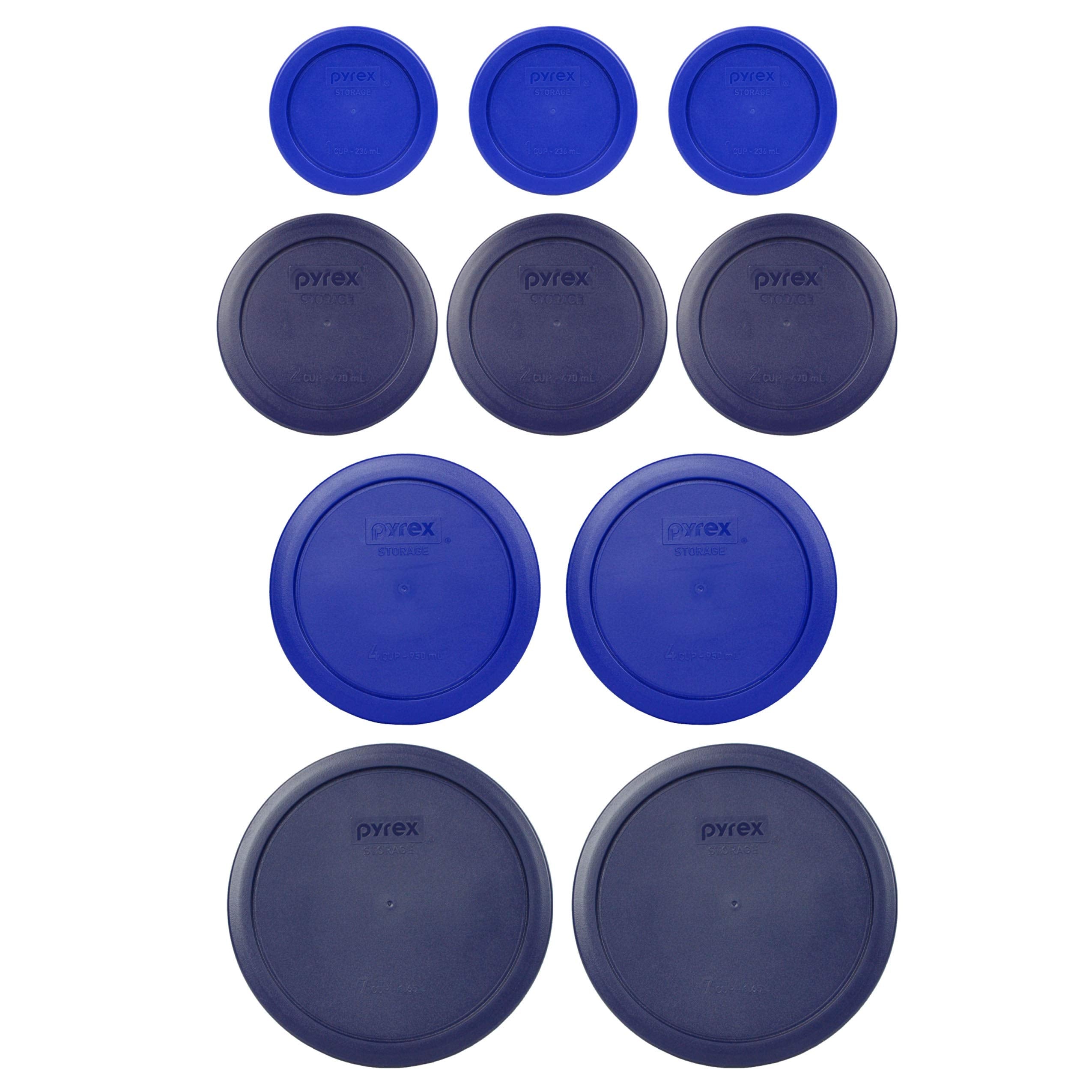 Pyrex (2) 7402-Pc 6/7 Cup Blue, (2) 7201-Pc 4 Cup Cadet Blue, (3) 7200-Pc 2 Cup Blue, (3) 7202-Pc 1 Cup Cadet Blue Replacement F