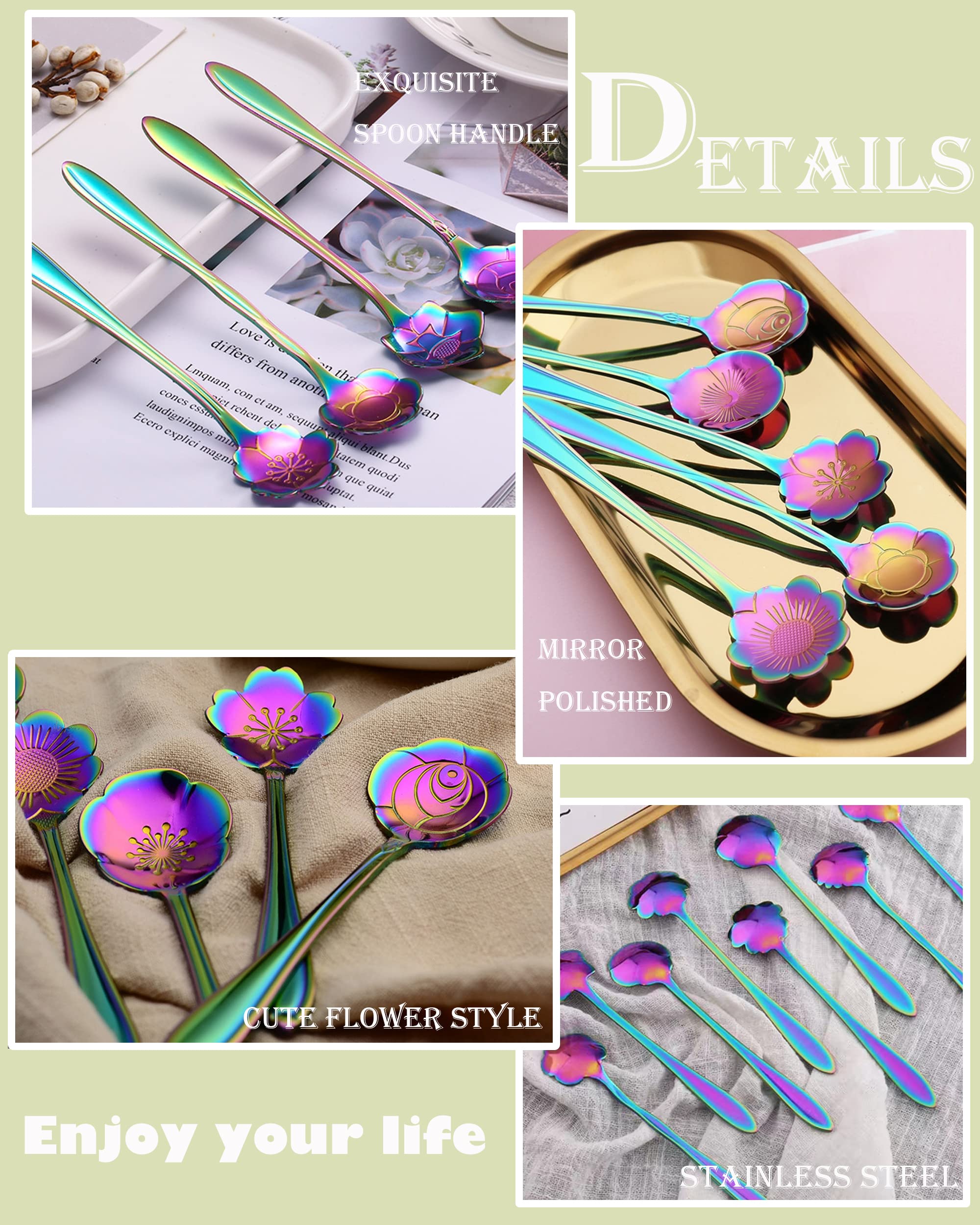 16 Pcs Teaspoon Tea Spoons, Esrise Stainless Steel Flower Coffee Dessert Spoon, Cute Demitasse Spoon For Drink Milkshake (Multi)