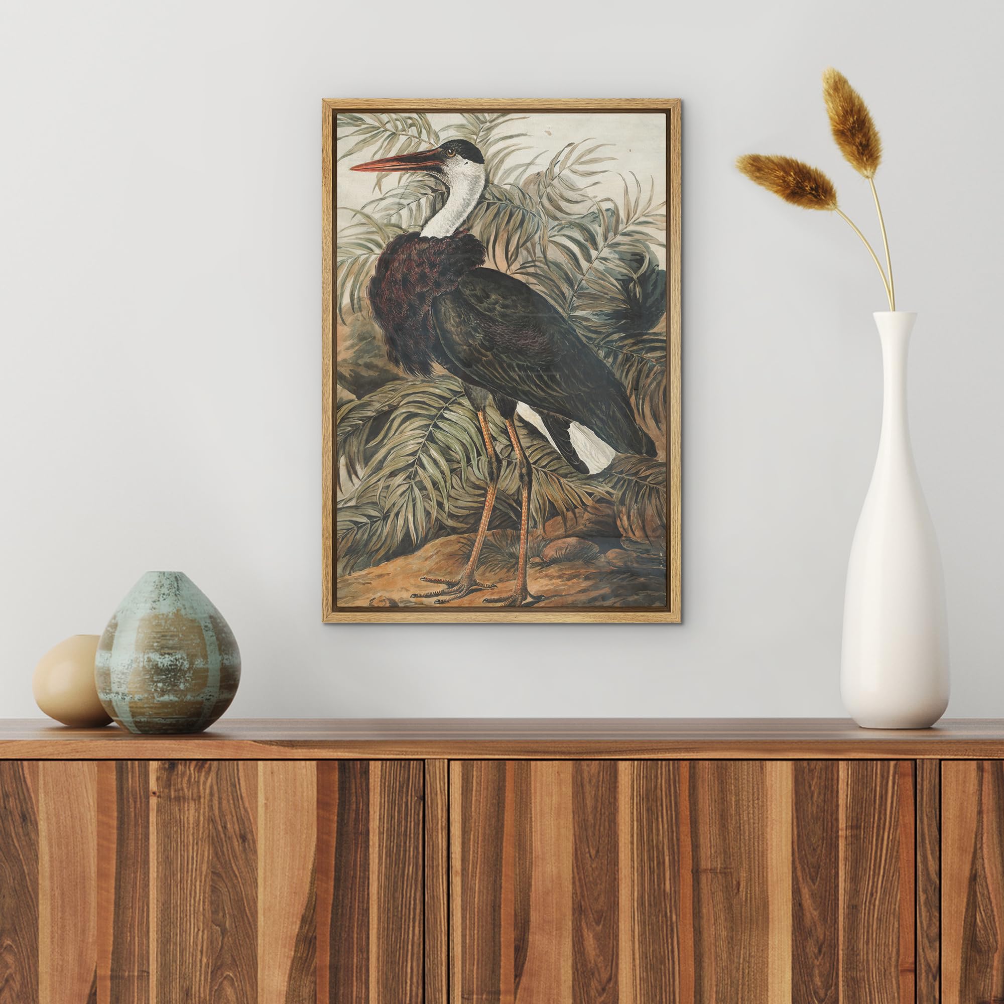 Wall26 Framed Canvas Print Wall Art Fine Art Tropical Swamp Heron Bird Nature Wilderness Illustrations Modern Art Botanical Flor
