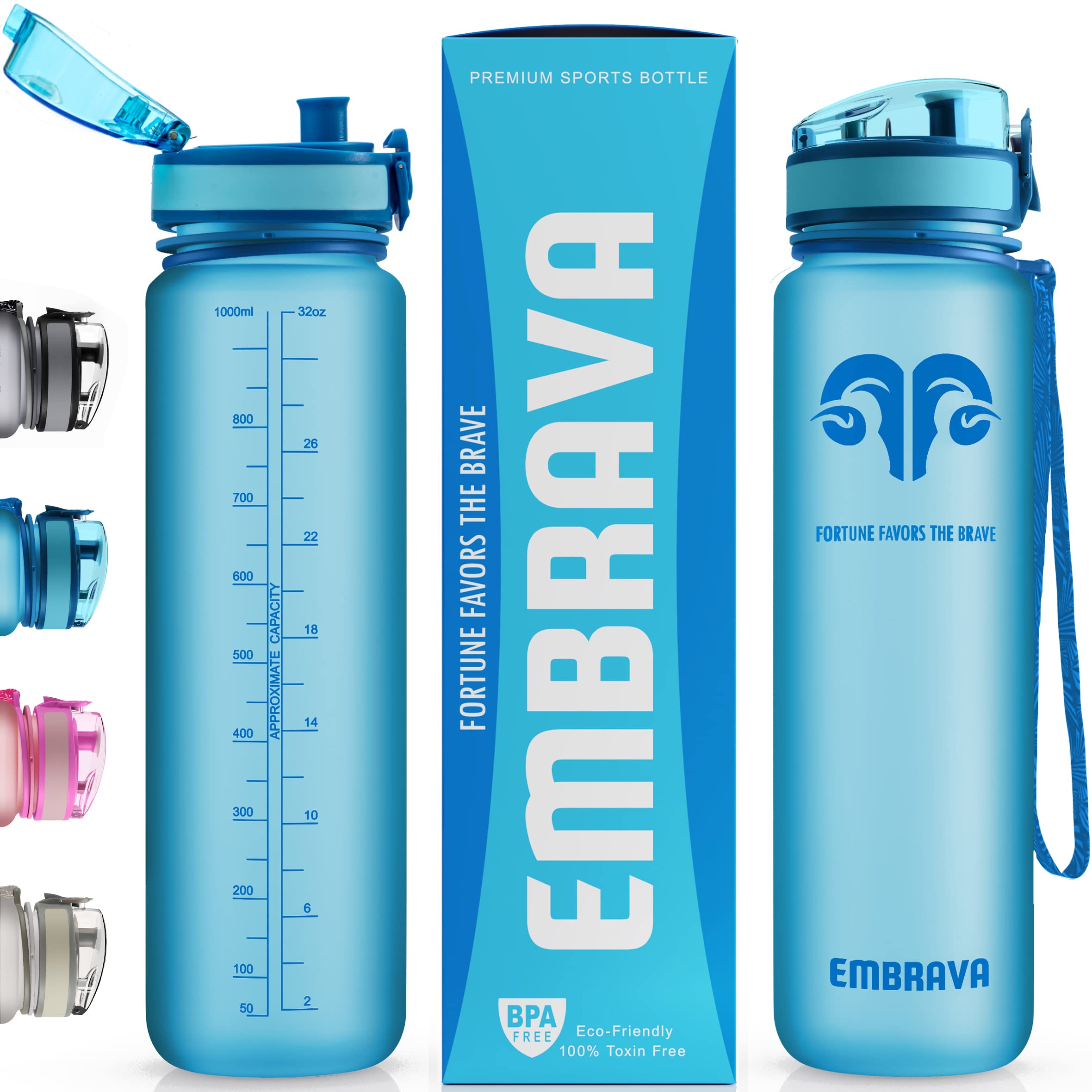 Embrava Best Sports Water Bottle - 32Oz Large - Fast Flow, Flip Top Leak Proof Lid W/One Click Open - Non-Toxic Bpa Free & Eco-F