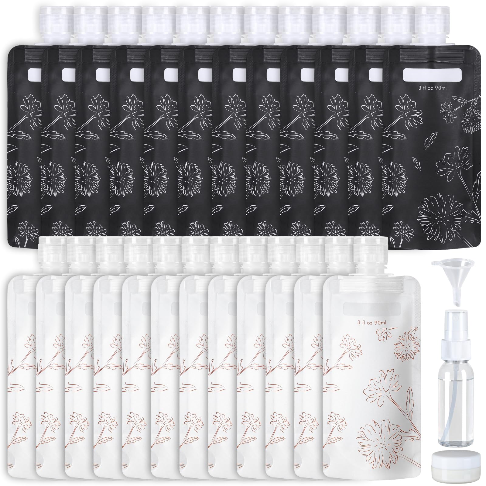 Packism Travel Toiletry Containers - 27 Pack Leak Proof 3Oz Tsa Approved Travel Pouches, Stand Up, Slim & Lightweight Design, Sp