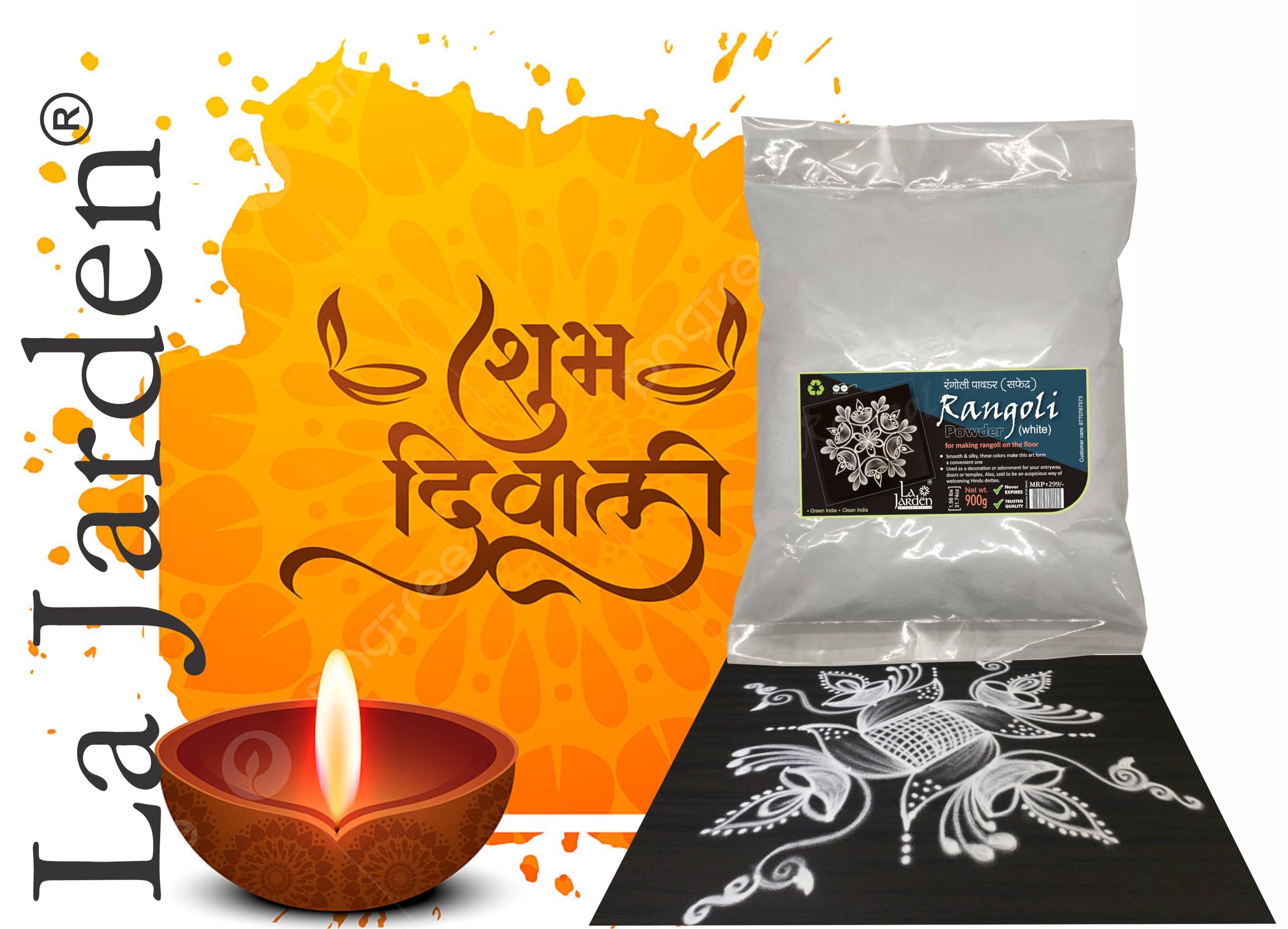 La Jarden Free Flow Marbel White Rangoli A1 Quality 900g, White Kolam Powder, White Rangoli for Wedding Decorations, for Navratr