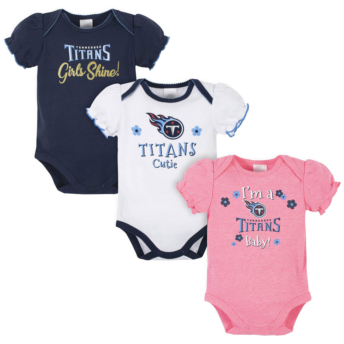 Nfl Tennessee Titans 3 Pack Short Sleeve Bodysuit, Bluewhitepink Tennessee Titans, 0-3 Months
