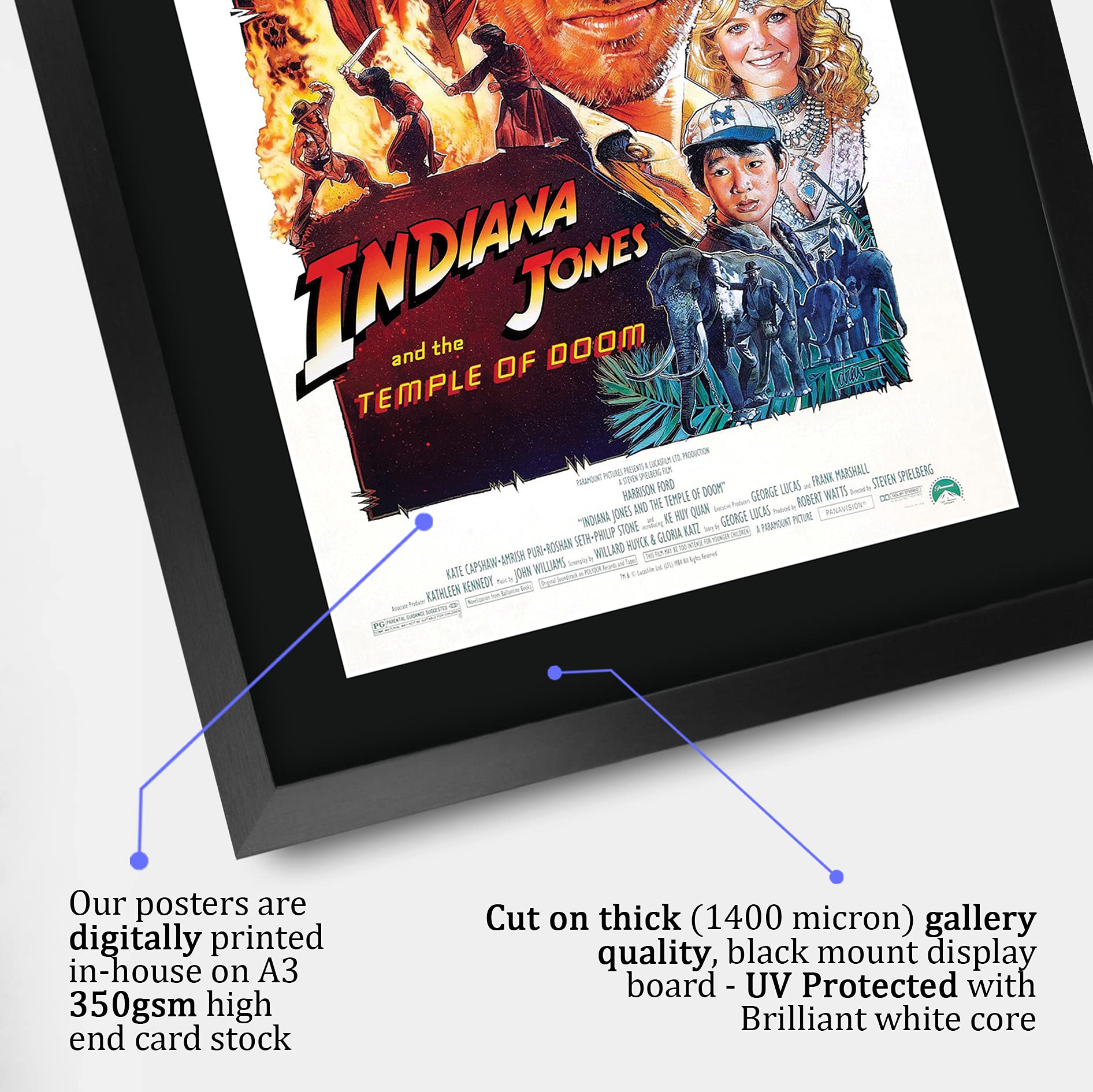 Hwc Trading Indiana Jones And The Temple Of Doom Movie Poster Harrison Ford Signed 16 X 12 Inch Framed Gift Printed Autograph Fi