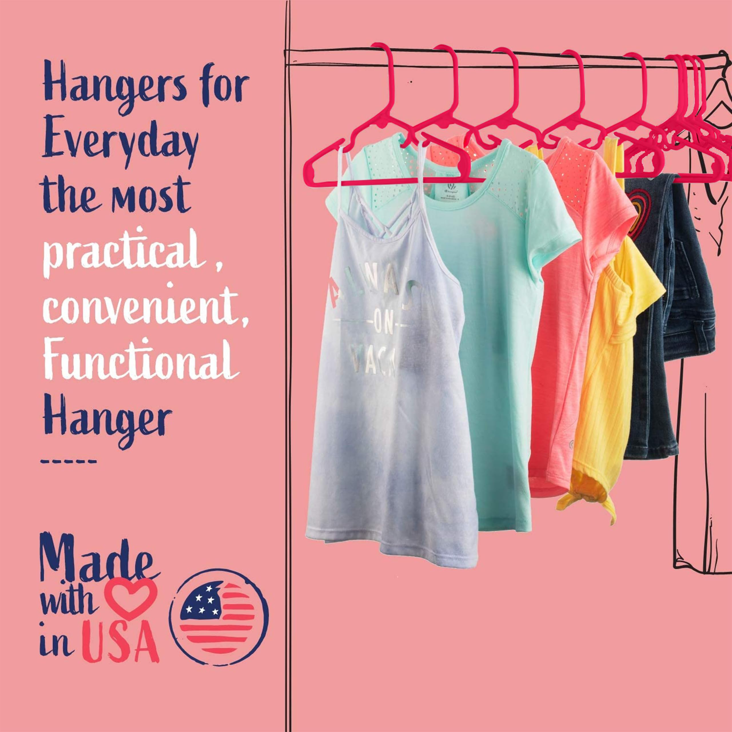 Usa Made 60 Premium Children'S Hangers, Very Durable Heavy Duty Tubular Kids Hangers, Value Pack Of 60 Baby Hangers Hot Pink