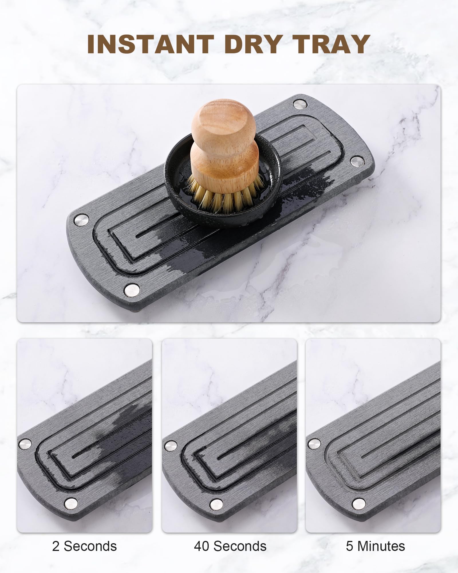 [Luxury] Kitchen Soap Dispenser Set - 16Oz Amber Glass Bottle, Stainless Steel Pump, Instant Dry Tray, Waterproof Labels, Non-Sl