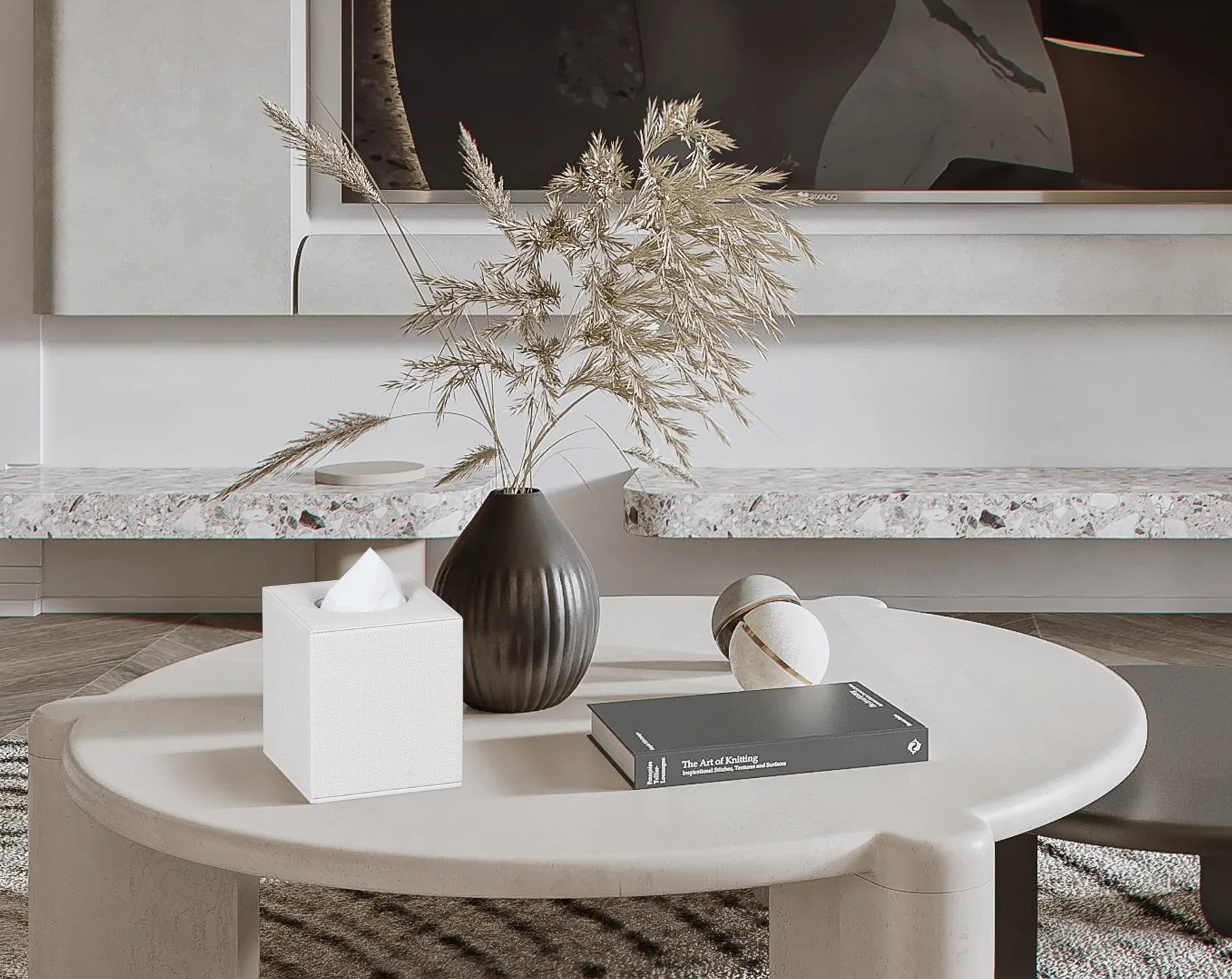 Colylan Tissue Box Cover Square Tissue Box Holder For Bathroom (Beige)