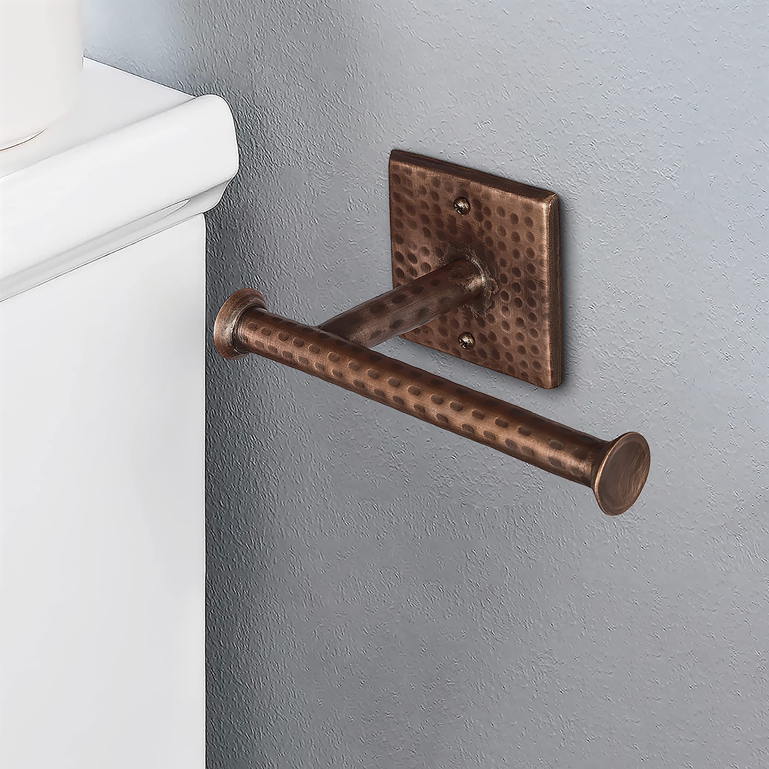 Monarch Abode 17088 Metal Toilet Paper Holder Storage  Holds  Dispenses  Mounting Included  Rust Resistant Hand Hammered Bathroom Hardware  Pure Copper