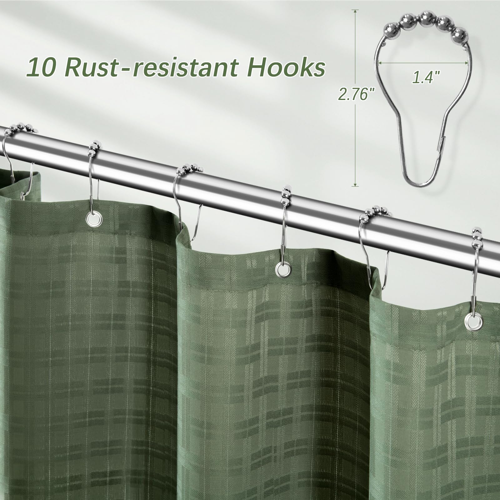 Pangsinne 60 Inch Shower Curtain - Heavy Duty Thick Fabric Green Shower Curtains For Bathroom, Weighted Hotel Spa Luxury Water R