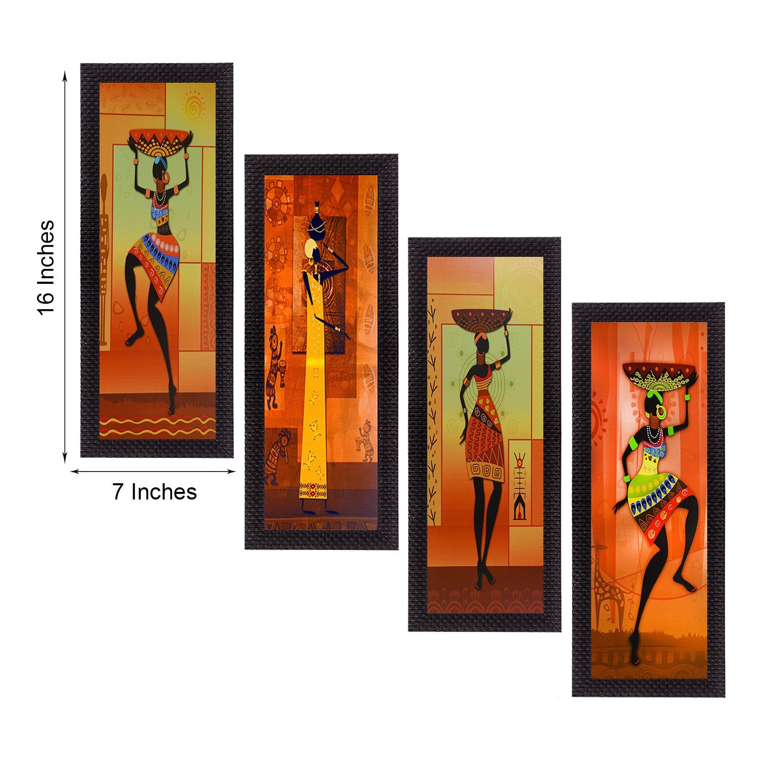 eCraftIndia Set of 4 Tribal Women Paintings Digital Printed Wall Art - Ethnic and Captivating Home Decor Accent for Art Lovers a