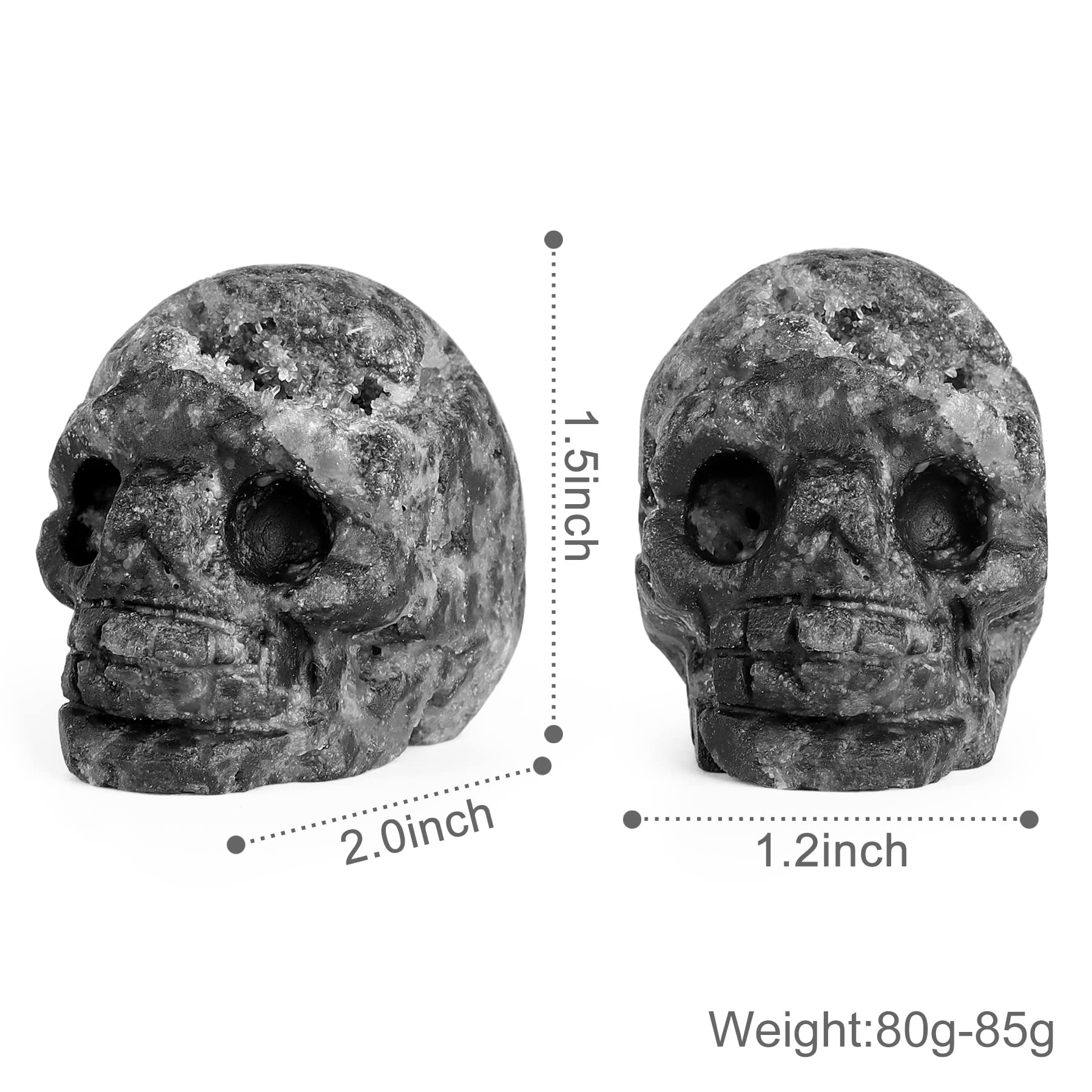 Artistone 2.0 Black Geodes Crystal Skull Head Statue Gemstone Human Head Skeleton Figurines Collectible Sculpture for Home Hallo