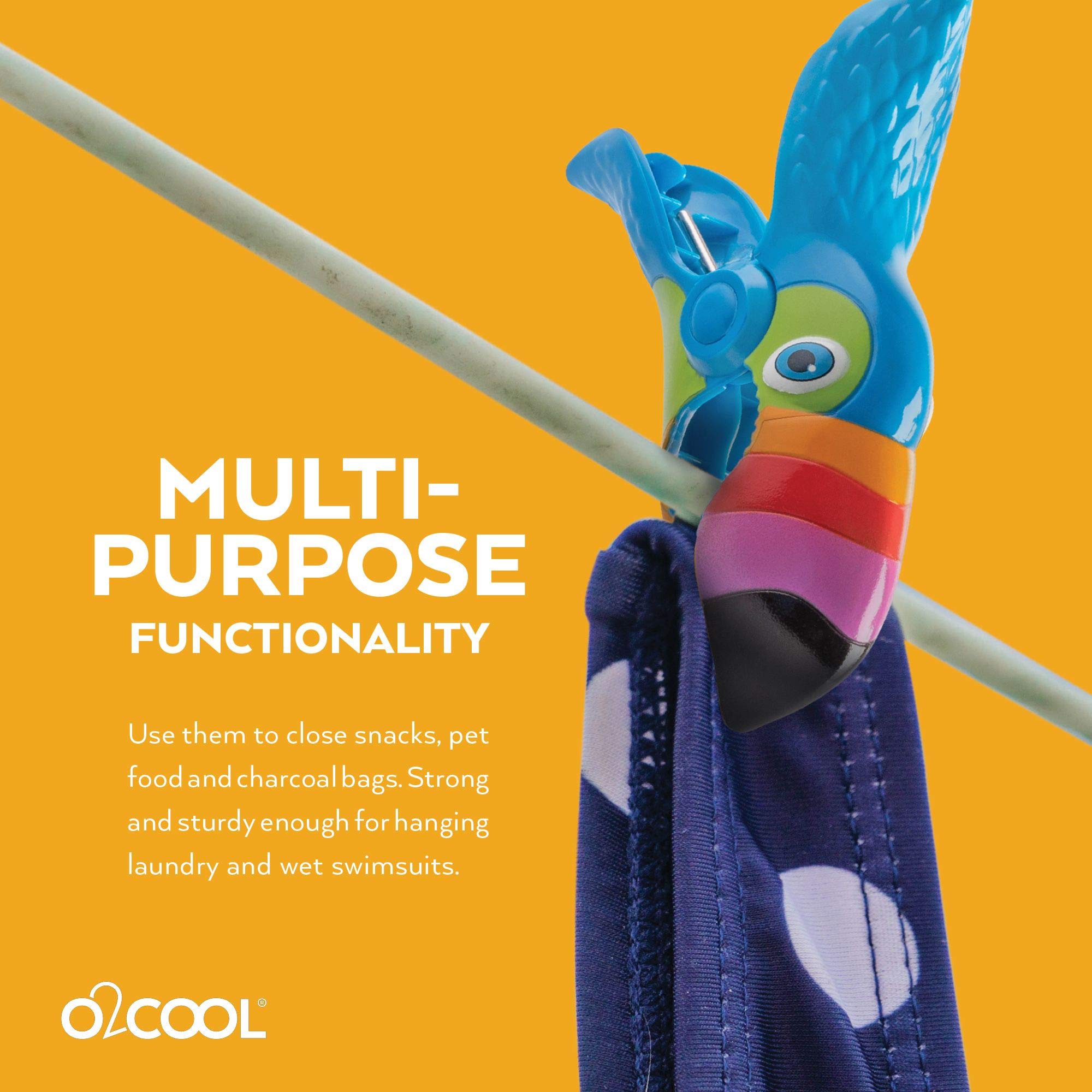 O2Cool Bocaclips - Beach Towel Clips For Beach Chairs, Patio And Pool Accessories Clothes Pins Or Bag Clips - (Toucan) 4 Clips