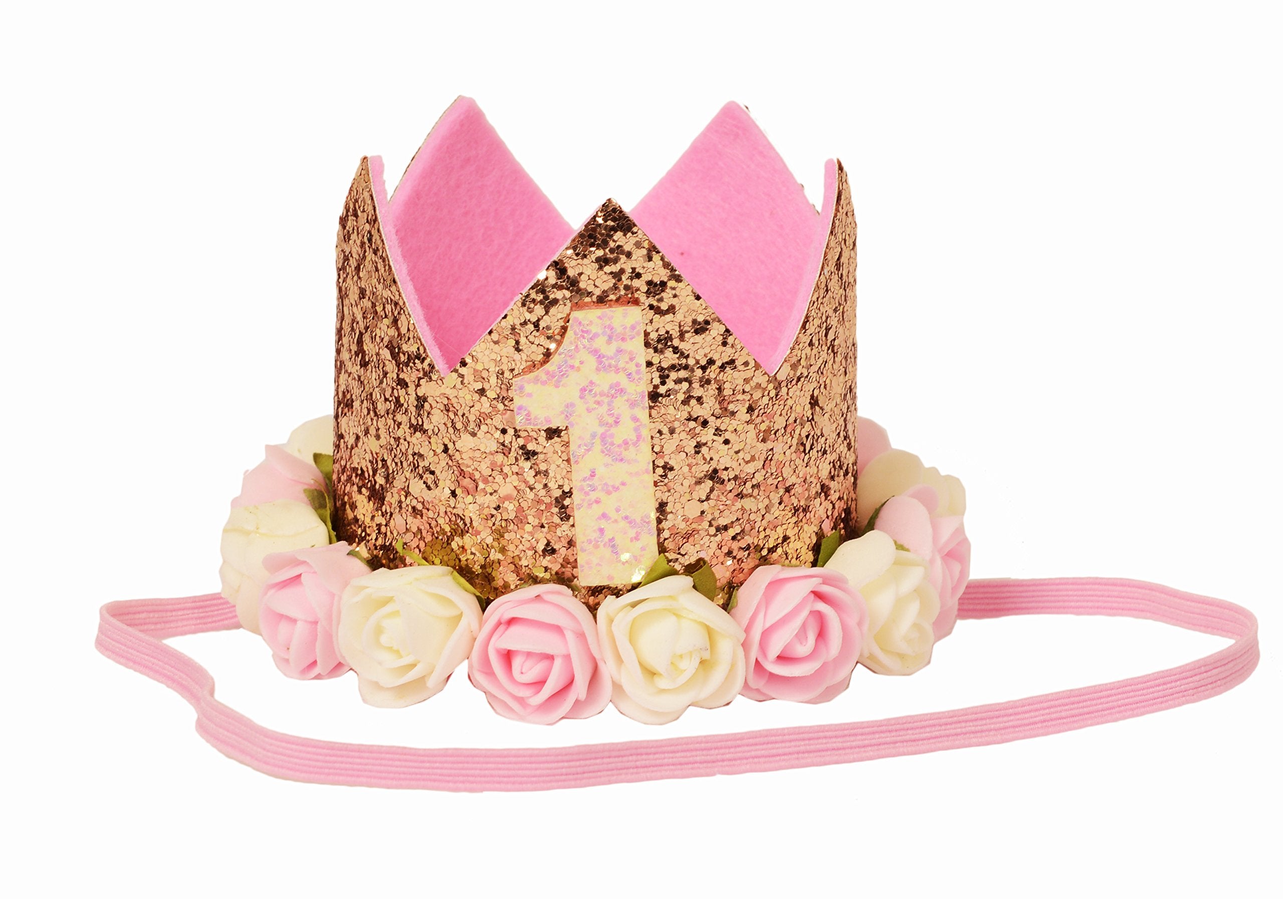 First Birthday Decoration Set For Girl- 1St Baby Girl Birthday Party, Stars Paper Garland, Gold Cake Topper ''One'', Pink Banner
