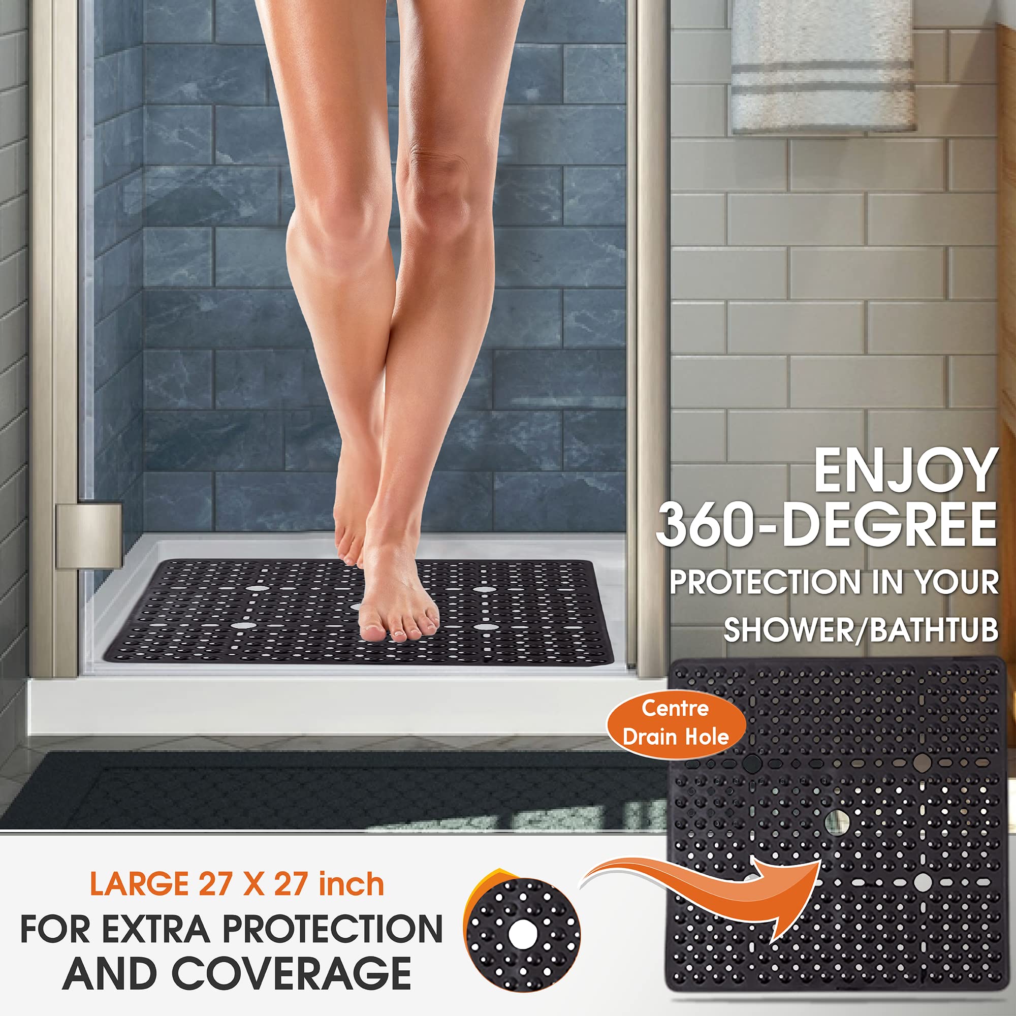 Enkosi Large Square Shower Mat Non Slip - Non Slip Shower Mats - Bathroom Shower Mat - Blue Shower Matt - Kids Shower Mat - Non