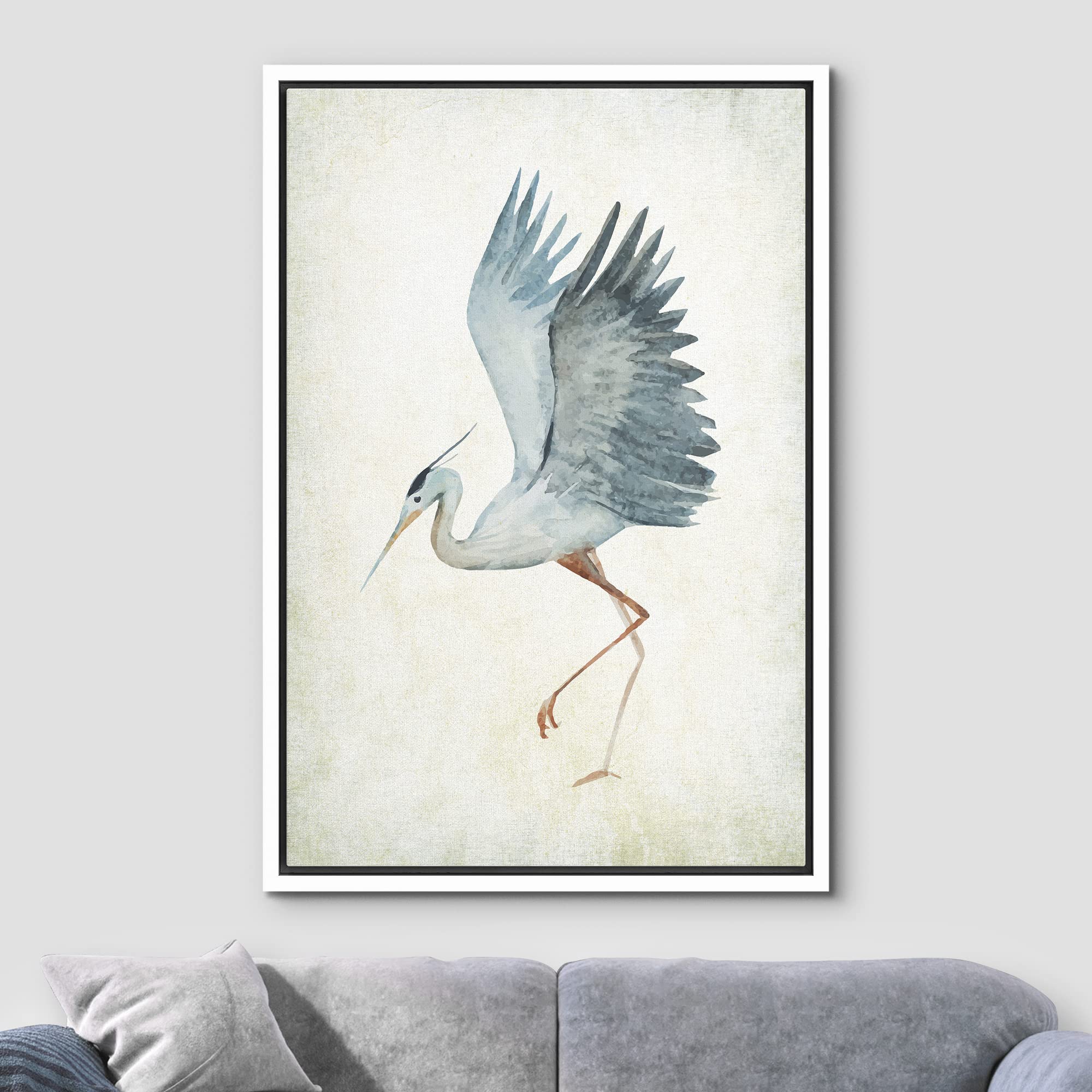Wall26 - Framed Canvas Wall Art - Heron Bird Spread The Wings - Wild Animal - Gallery Wrap Modern Home Art | Ready To Hang - 24'