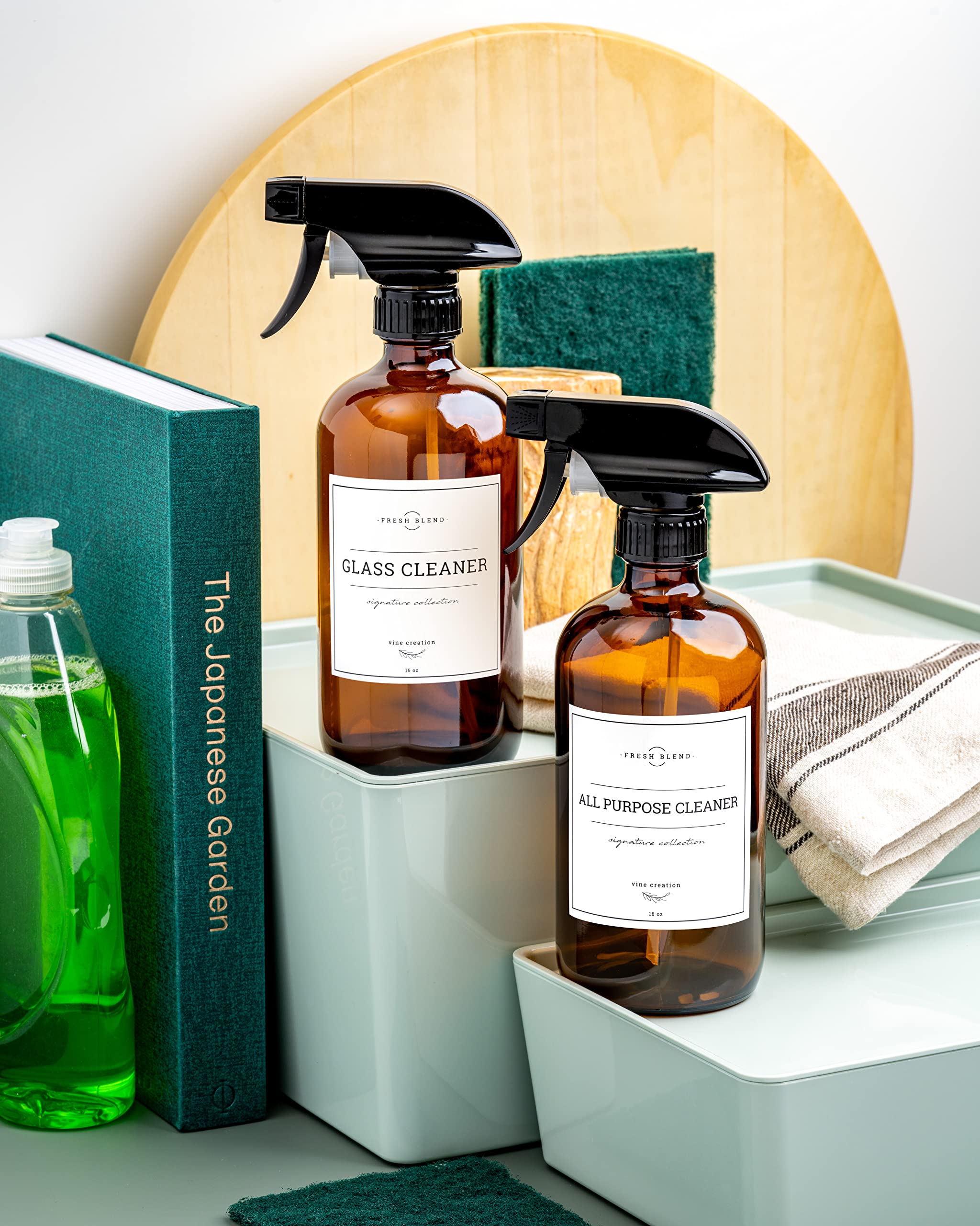 Vine Creations Amber Glass Spray Bottles, 2 Pack Glass Spray Bottles For Cleaning Solutions, 16 Oz Spray Bottle For Cleaning, Mi