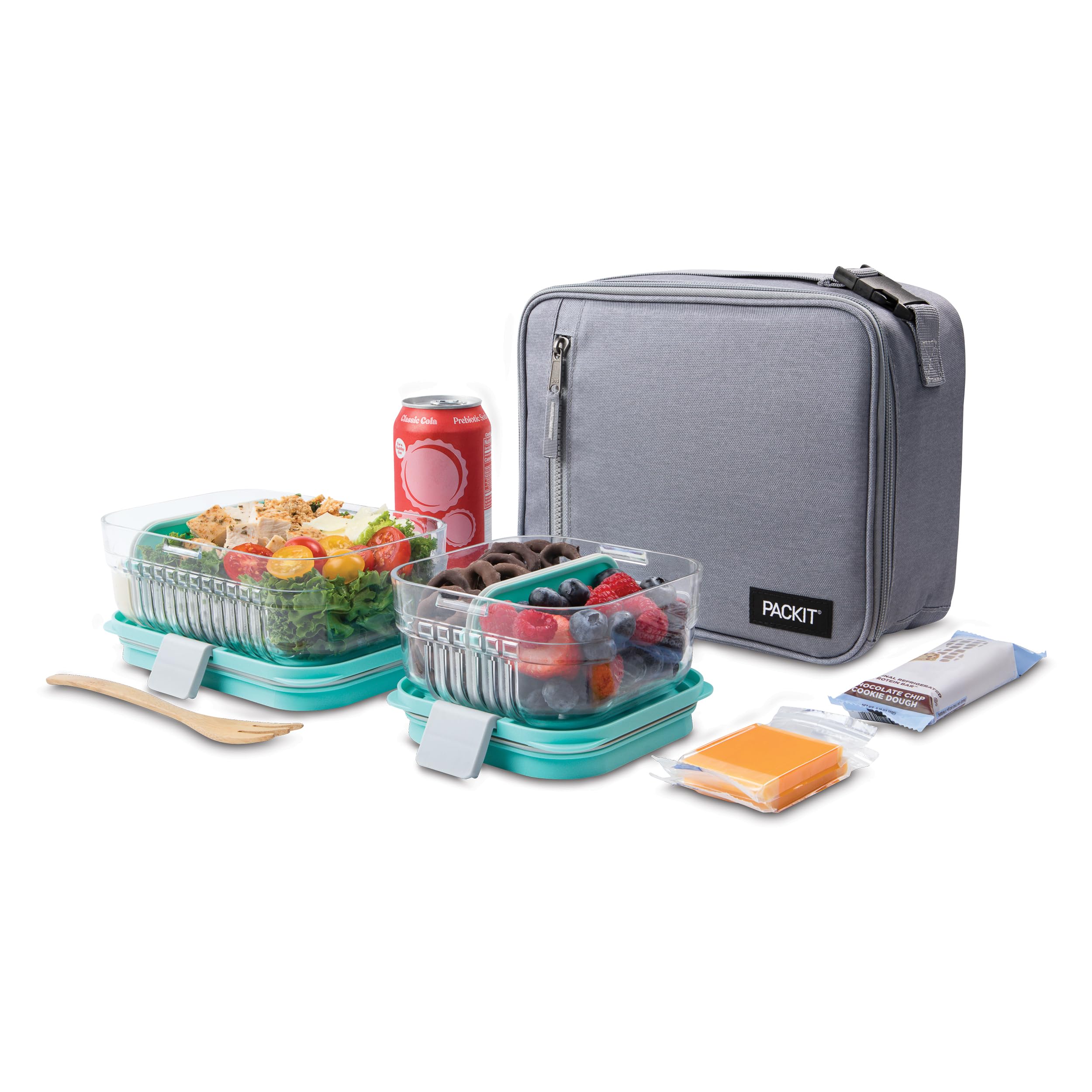 Packit Freezable Classic Lunch Box, Gray Fog, Built With Ecofreeze Technology, Collapsible, Reusable, Zip Closure With Front Poc