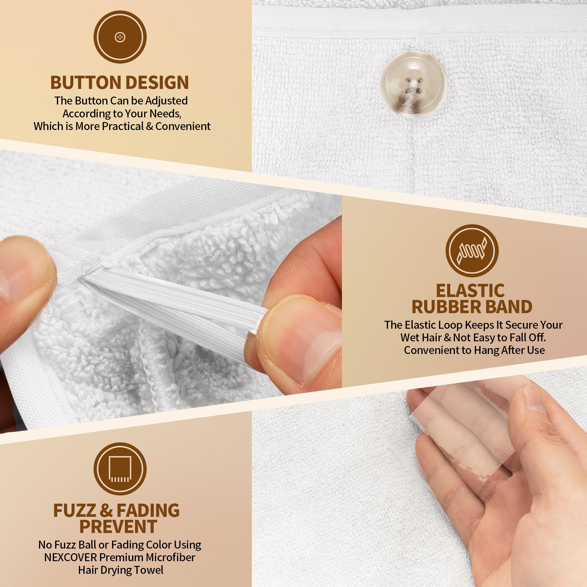 NEXCOVER Microfiber Hair Towel, 2 Pack (White Color) 9.8 inch X 25.5 inch Hair Turbans,Ultra Absorbent,Fast Drying Hair Towel Wr